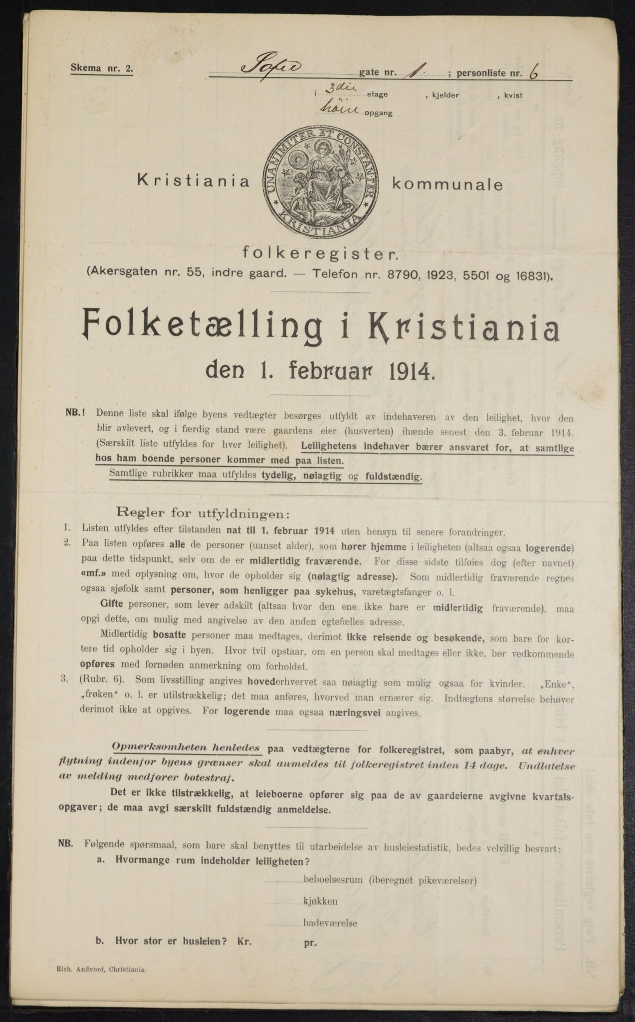 OBA, Kommunal folketelling 1.2.1914 for Kristiania, 1914, s. 98568