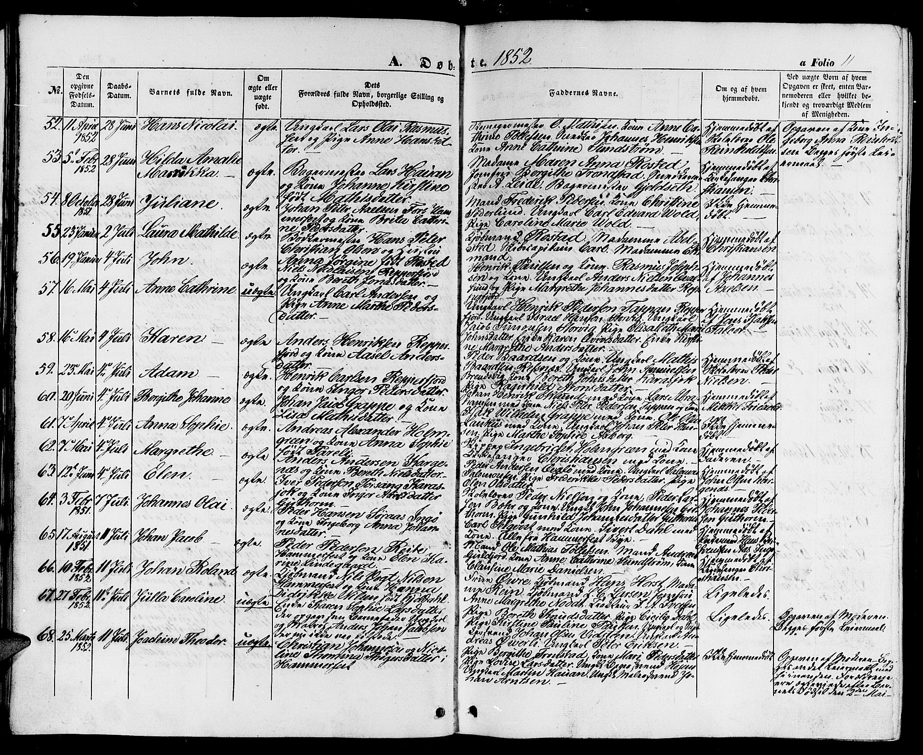 Hammerfest sokneprestkontor, AV/SATØ-S-1347/H/Hb/L0002.klokk: Klokkerbok nr. 2, 1851-1861, s. 11