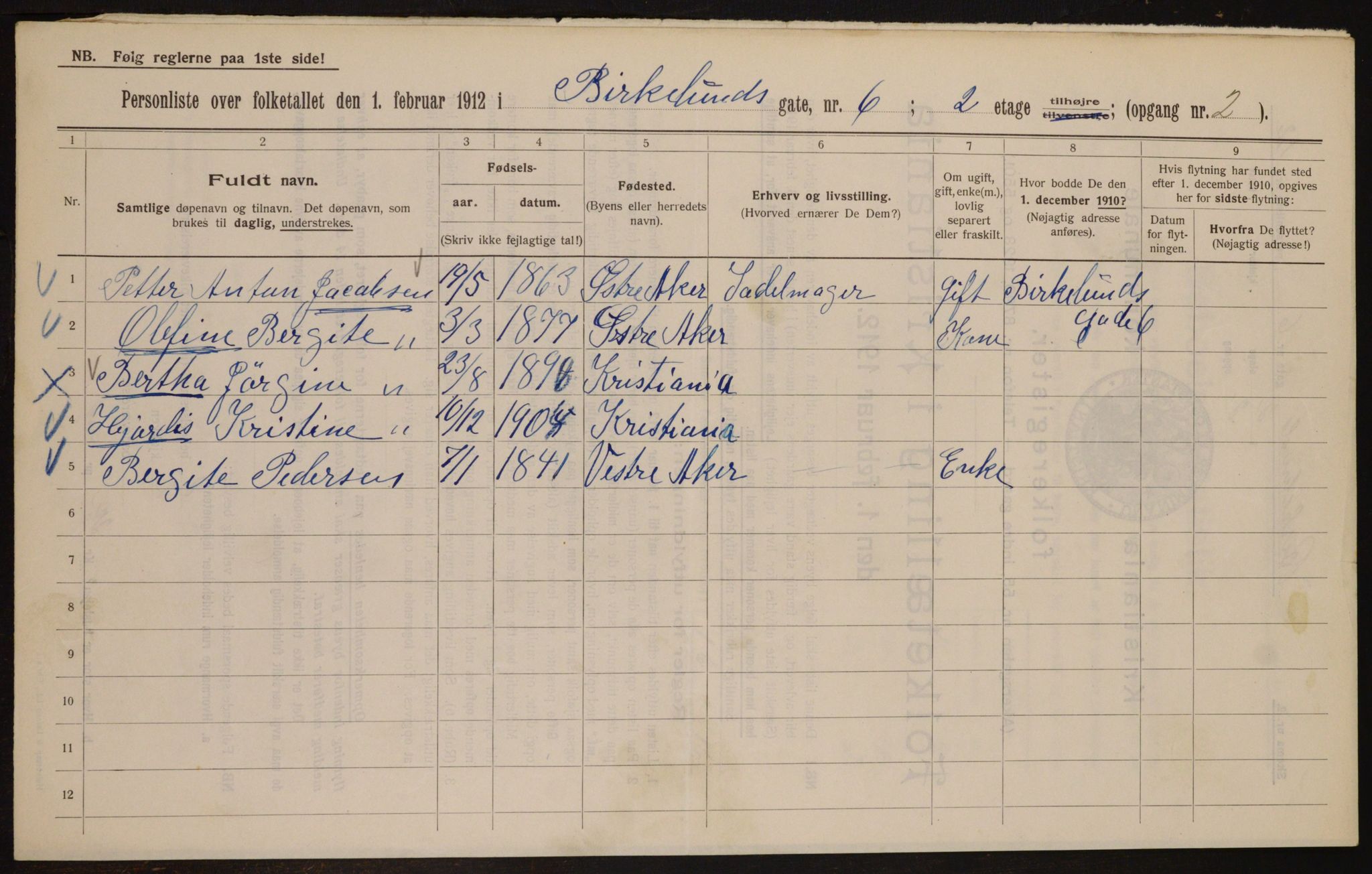 OBA, Kommunal folketelling 1.2.1912 for Kristiania, 1912, s. 5188