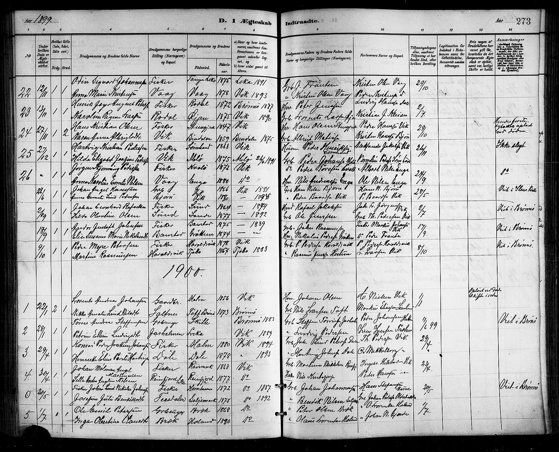 Ministerialprotokoller, klokkerbøker og fødselsregistre - Nordland, AV/SAT-A-1459/812/L0188: Klokkerbok nr. 812C06, 1884-1912, s. 273