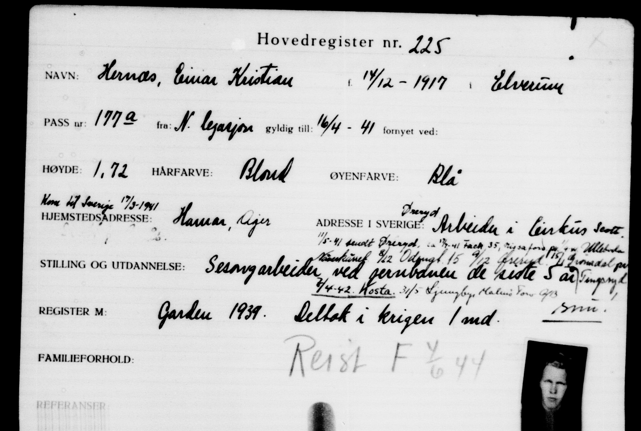 Den Kgl. Norske Legasjons Flyktningskontor, RA/S-6753/V/Va/L0001: Kjesäterkartoteket. Flyktningenr. 1-1000, 1940-1945, s. 362