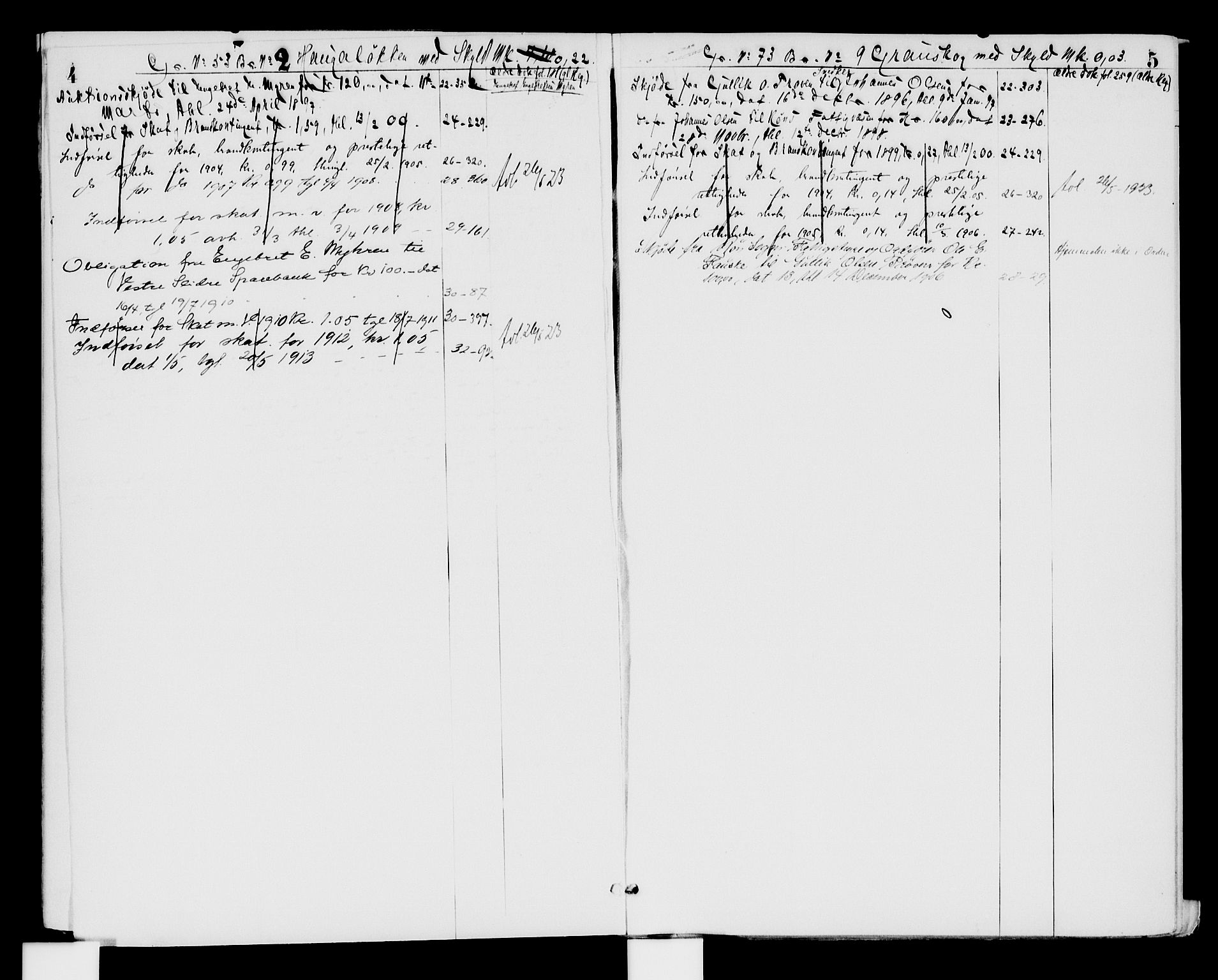 Valdres sorenskriveri, SAH/TING-016/H/Ha/Had/Hada/L0010: Panteregister nr. 4.10, 1896-1924, s. 4-5