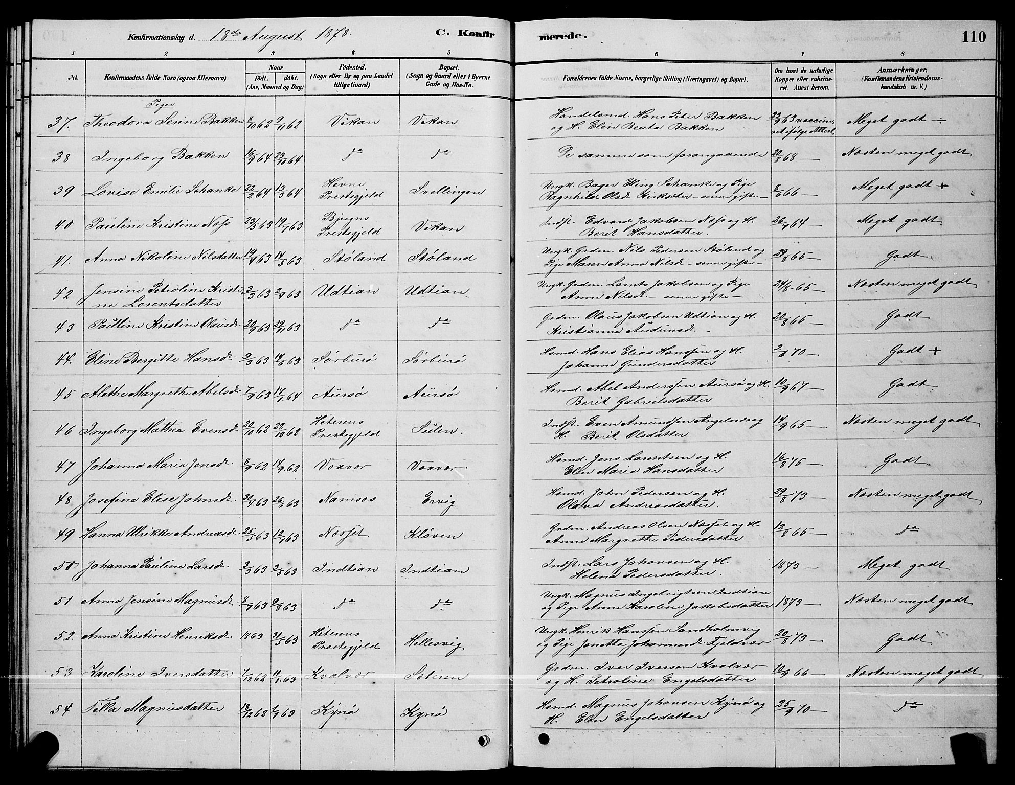 Ministerialprotokoller, klokkerbøker og fødselsregistre - Sør-Trøndelag, SAT/A-1456/640/L0585: Klokkerbok nr. 640C03, 1878-1891, s. 110