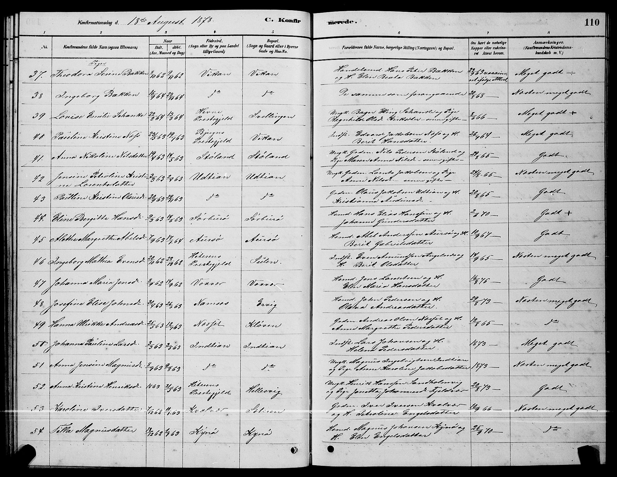 Ministerialprotokoller, klokkerbøker og fødselsregistre - Sør-Trøndelag, AV/SAT-A-1456/640/L0585: Klokkerbok nr. 640C03, 1878-1891, s. 110