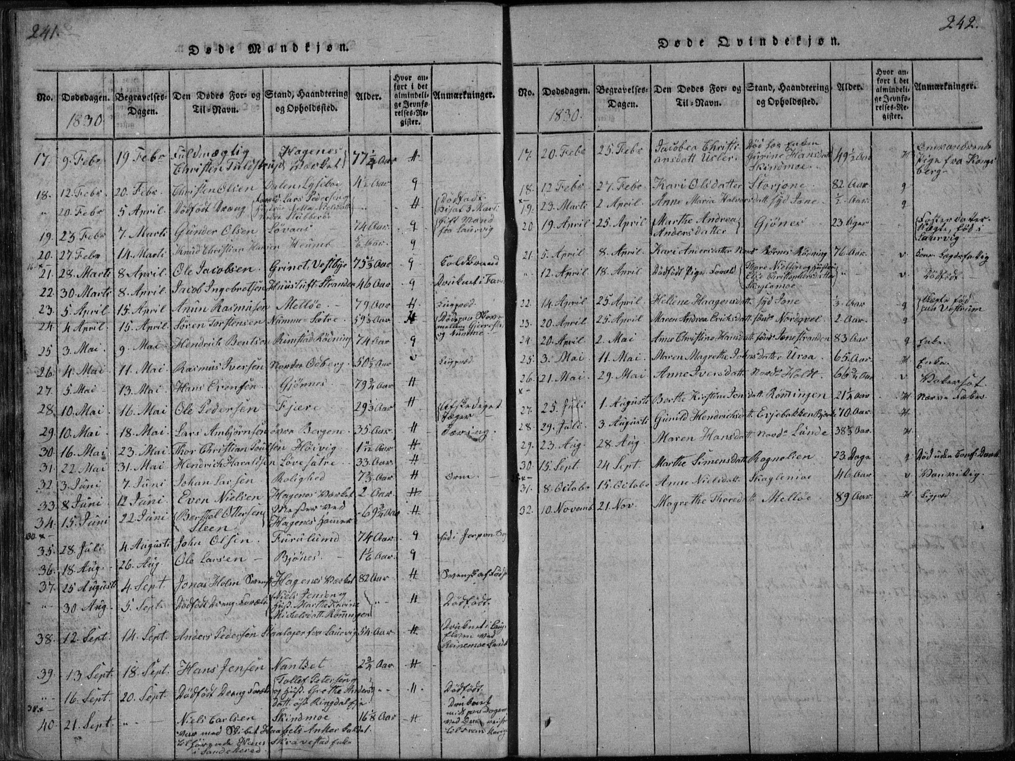 Hedrum kirkebøker, AV/SAKO-A-344/F/Fa/L0004: Ministerialbok nr. I 4, 1817-1835, s. 241-242