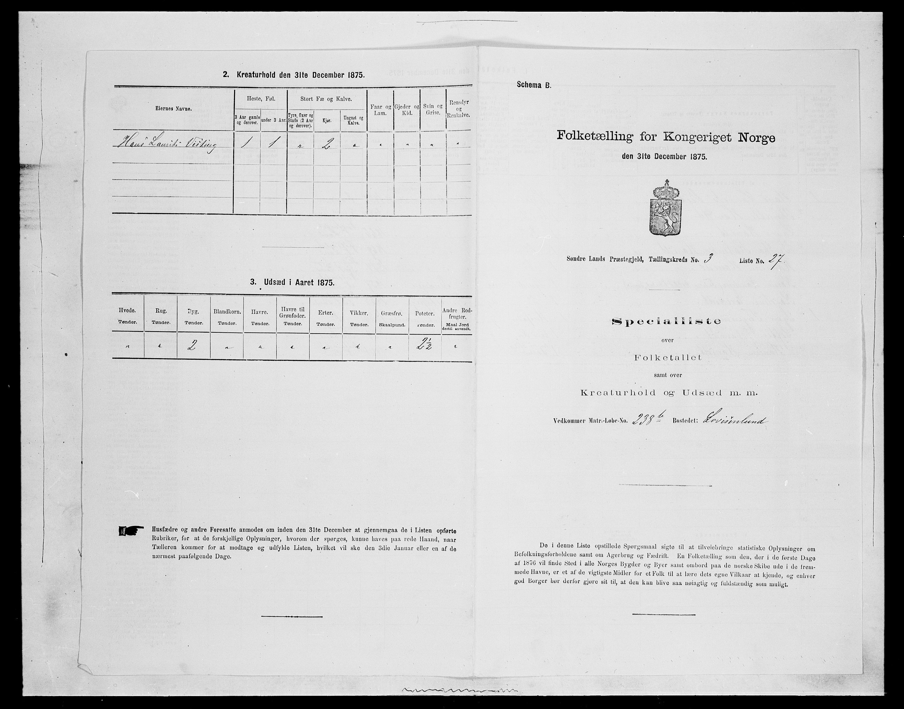 SAH, Folketelling 1875 for 0536P Søndre Land prestegjeld, 1875, s. 506