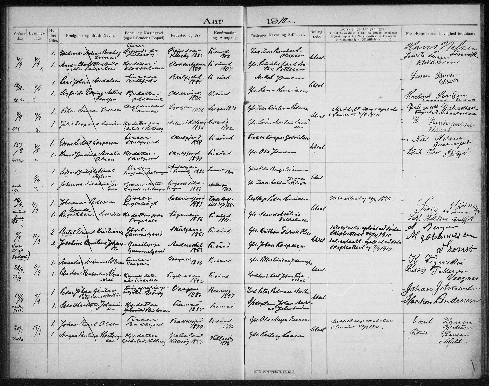 Tromsøysund sokneprestkontor, AV/SATØ-S-1304/H/Hc/L0058: Lysningsprotokoll nr. 58, 1905-1912