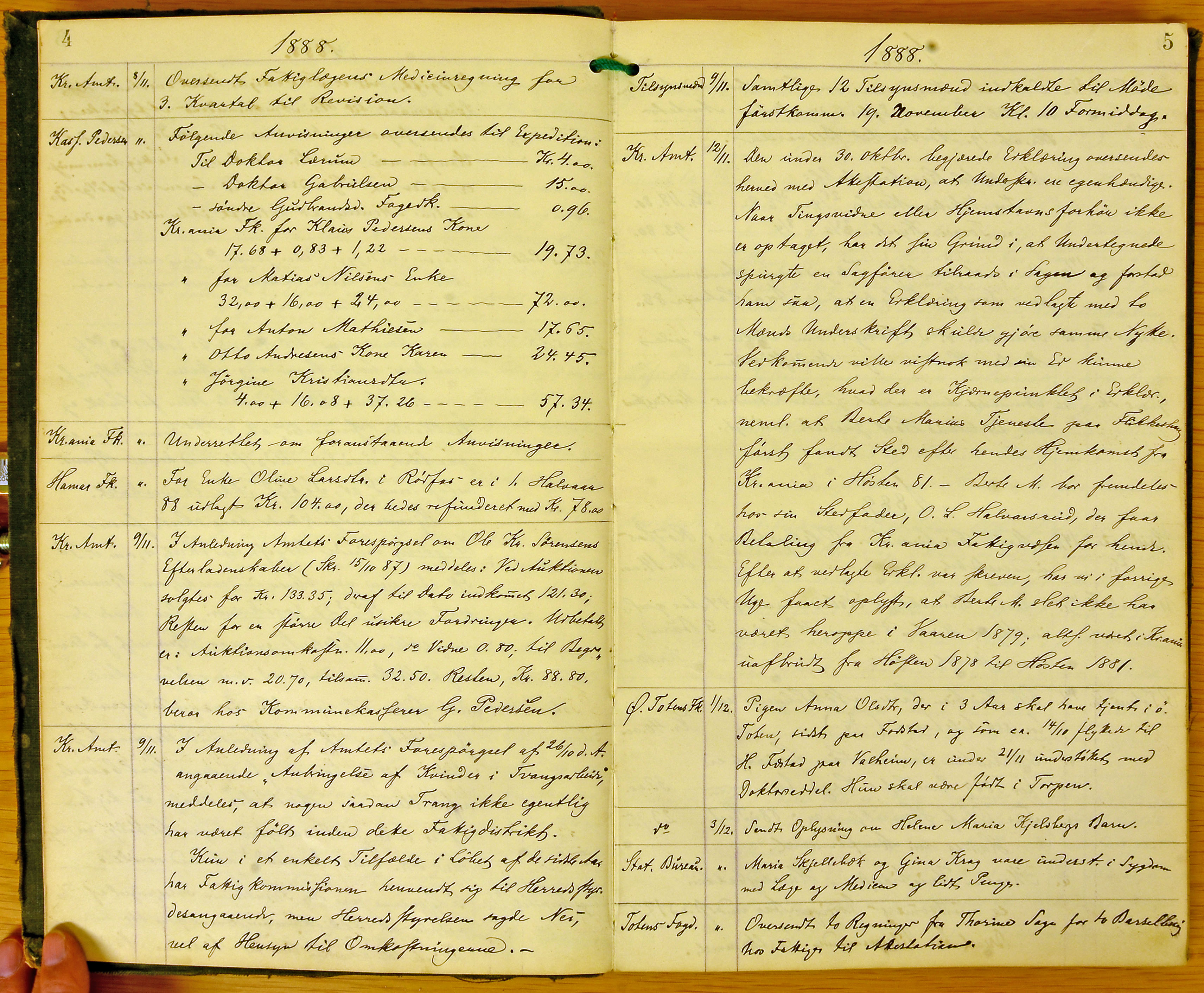 Vestre Toten kommunearkiv*, KVT/-/-/-: Kopibok for fattigkommisjonen i Vestre Toten kommune, 1888-1898, s. 4-5