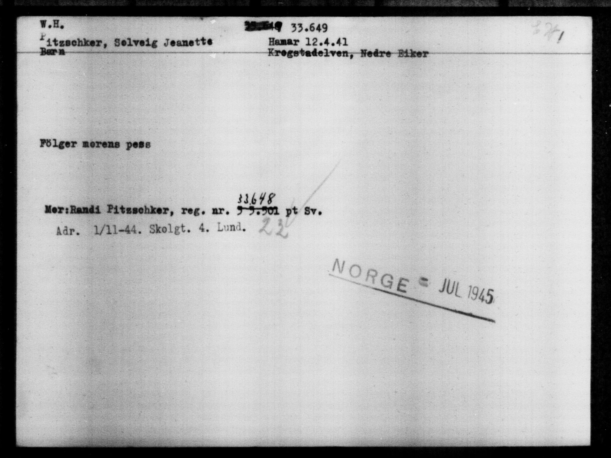 Utenriksstasjonene, Legasjonen i Stockholm, Flyktningkontoret, AV/RA-S-6753/V/Va/L0013: Kjesäterkartoteket, flyktninger med registreringsnr. 31500-34731, 1940-1945, s. 2268