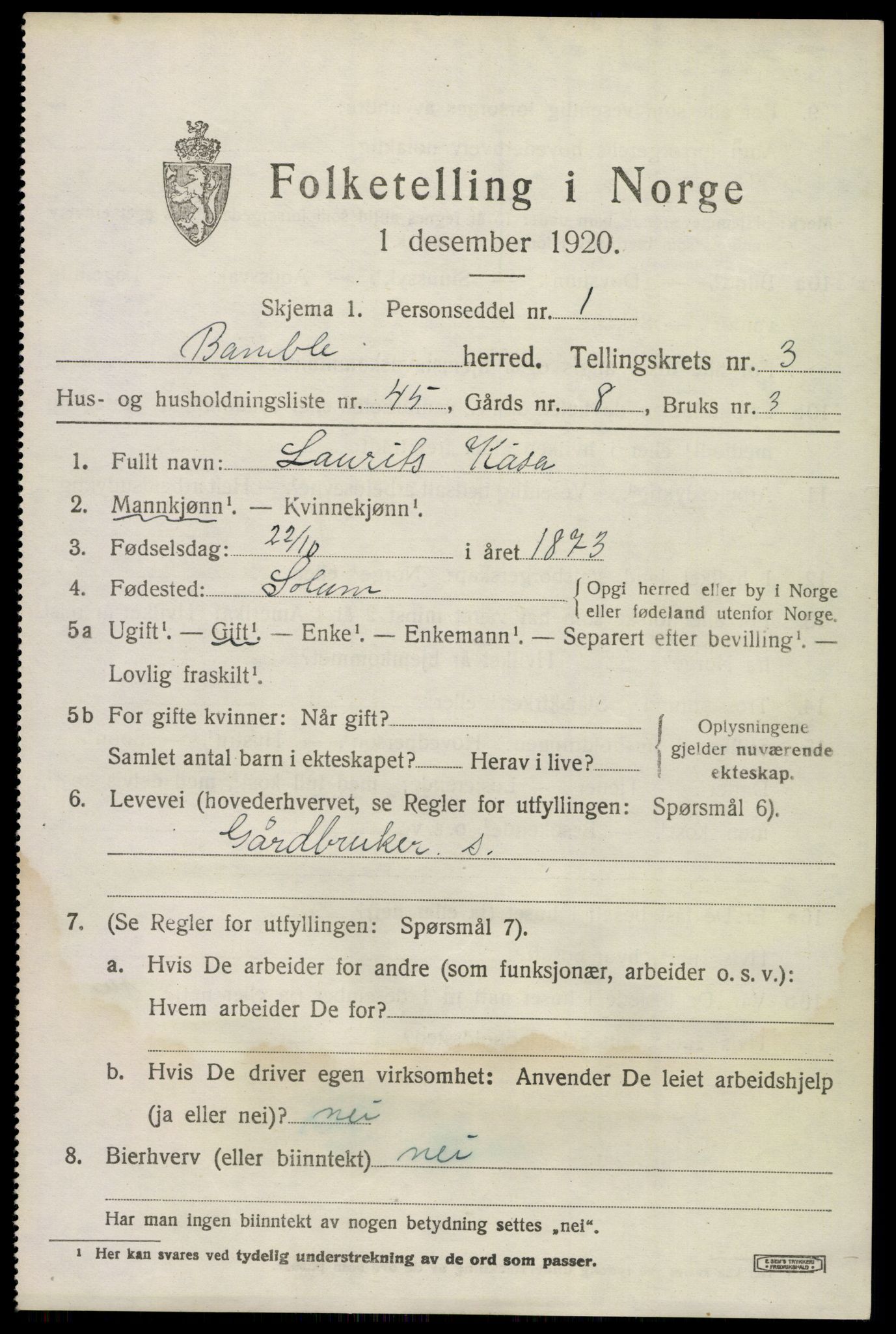 SAKO, Folketelling 1920 for 0814 Bamble herred, 1920, s. 4283