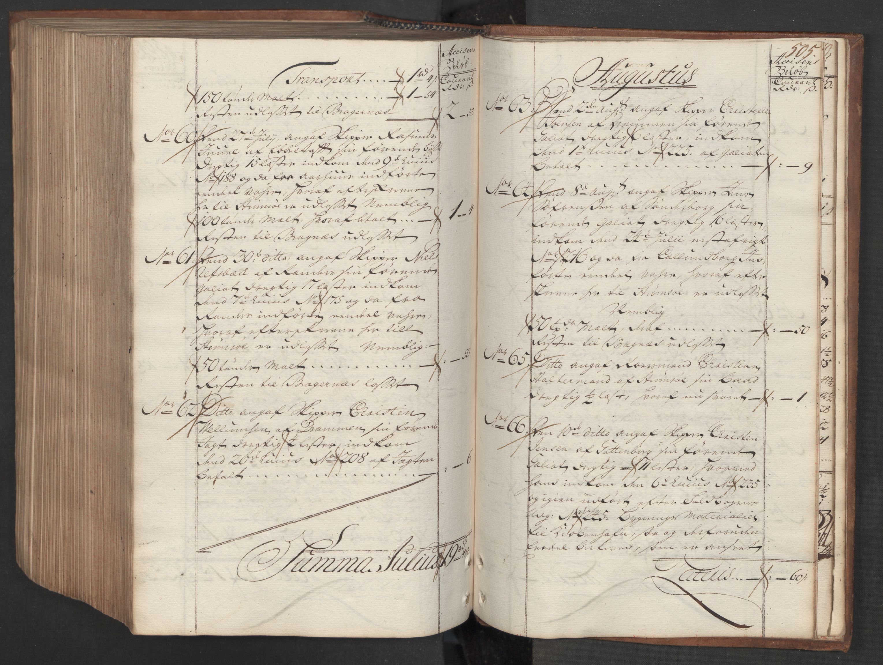 Generaltollkammeret, tollregnskaper, AV/RA-EA-5490/R08/L0009/0001: Tollregnskaper Drammen / Hovedtollbok, 1731, s. 504b-505a