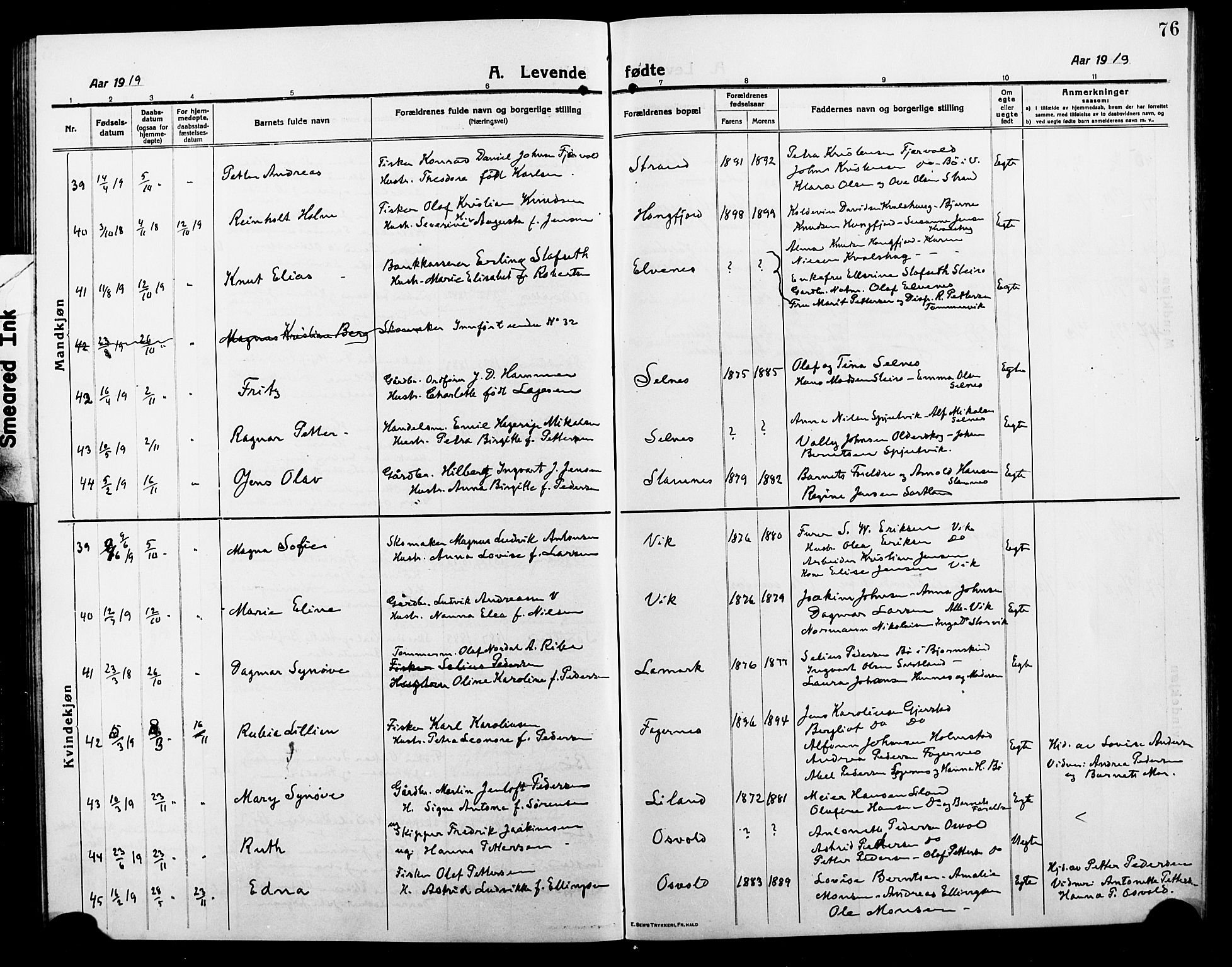 Ministerialprotokoller, klokkerbøker og fødselsregistre - Nordland, AV/SAT-A-1459/895/L1383: Klokkerbok nr. 895C05, 1913-1922, s. 76