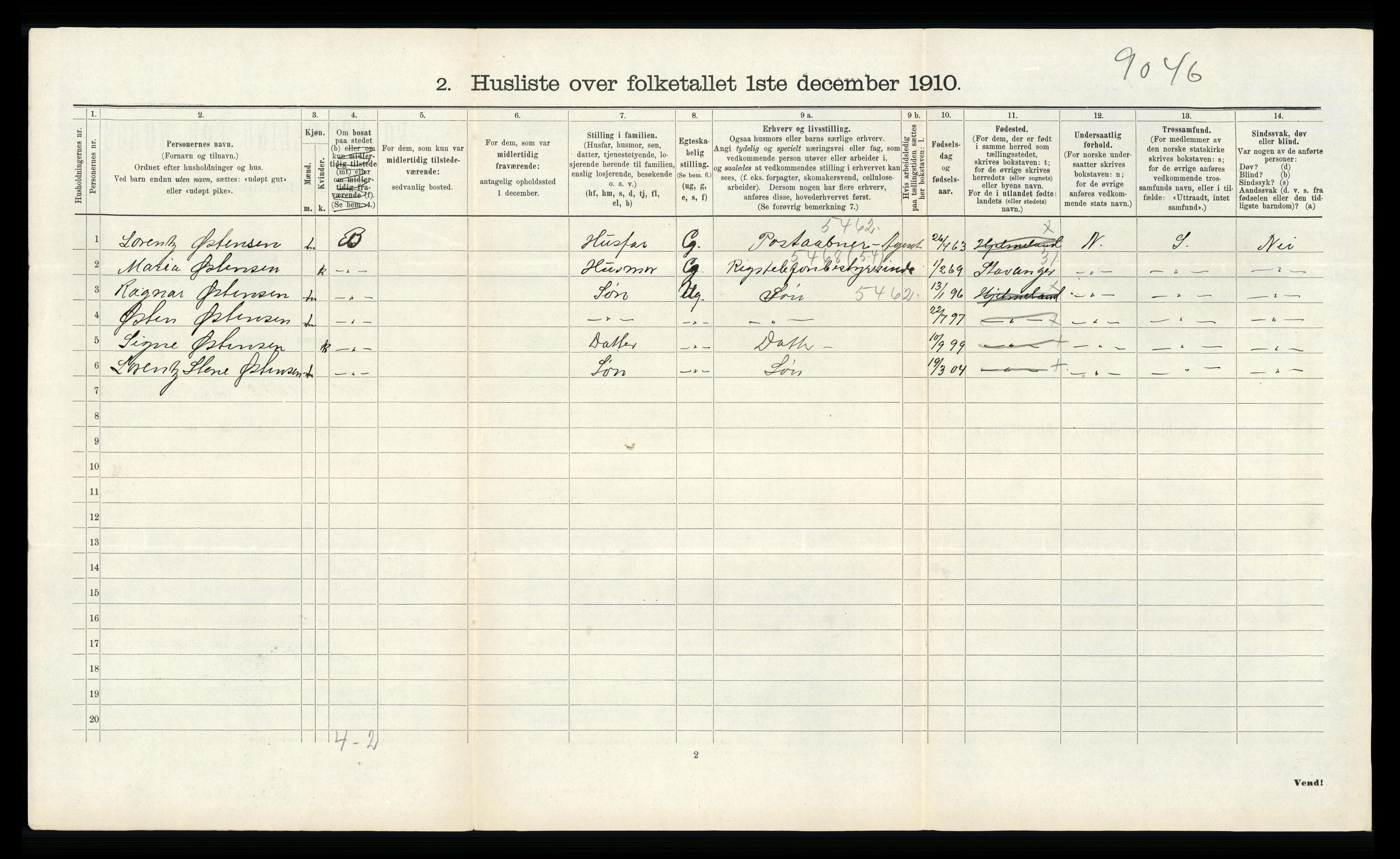 RA, Folketelling 1910 for 1133 Hjelmeland herred, 1910, s. 543