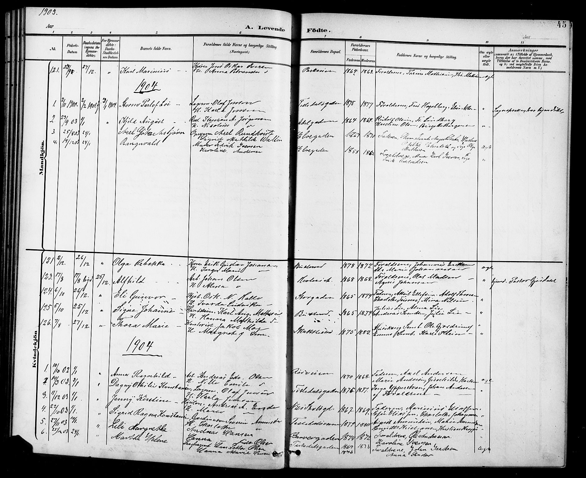 Halden prestekontor Kirkebøker, AV/SAO-A-10909/G/Ga/L0010: Klokkerbok nr. 10, 1900-1923, s. 45