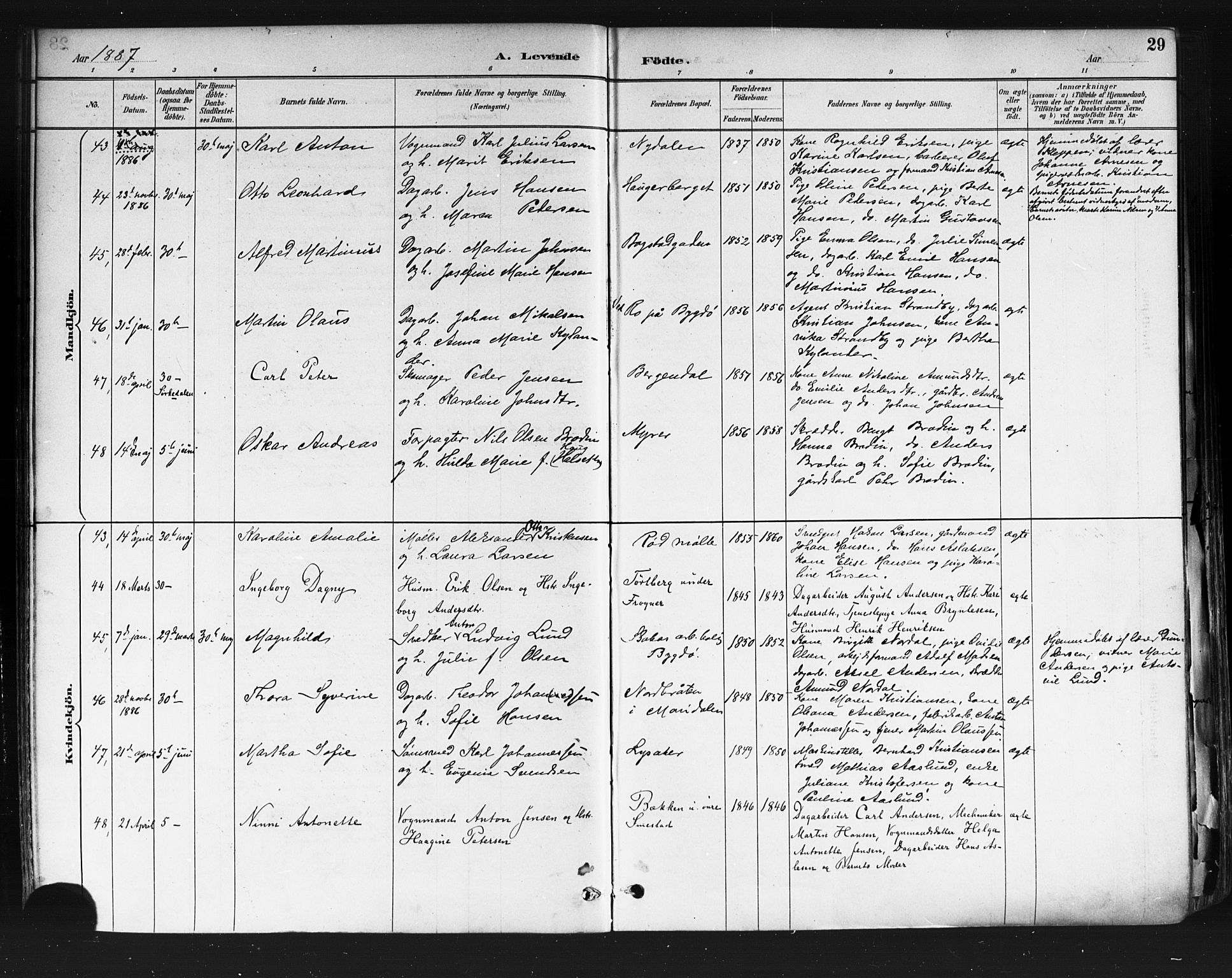 Vestre Aker prestekontor Kirkebøker, AV/SAO-A-10025/F/Fa/L0010: Ministerialbok nr. 10, 1886-1903, s. 29