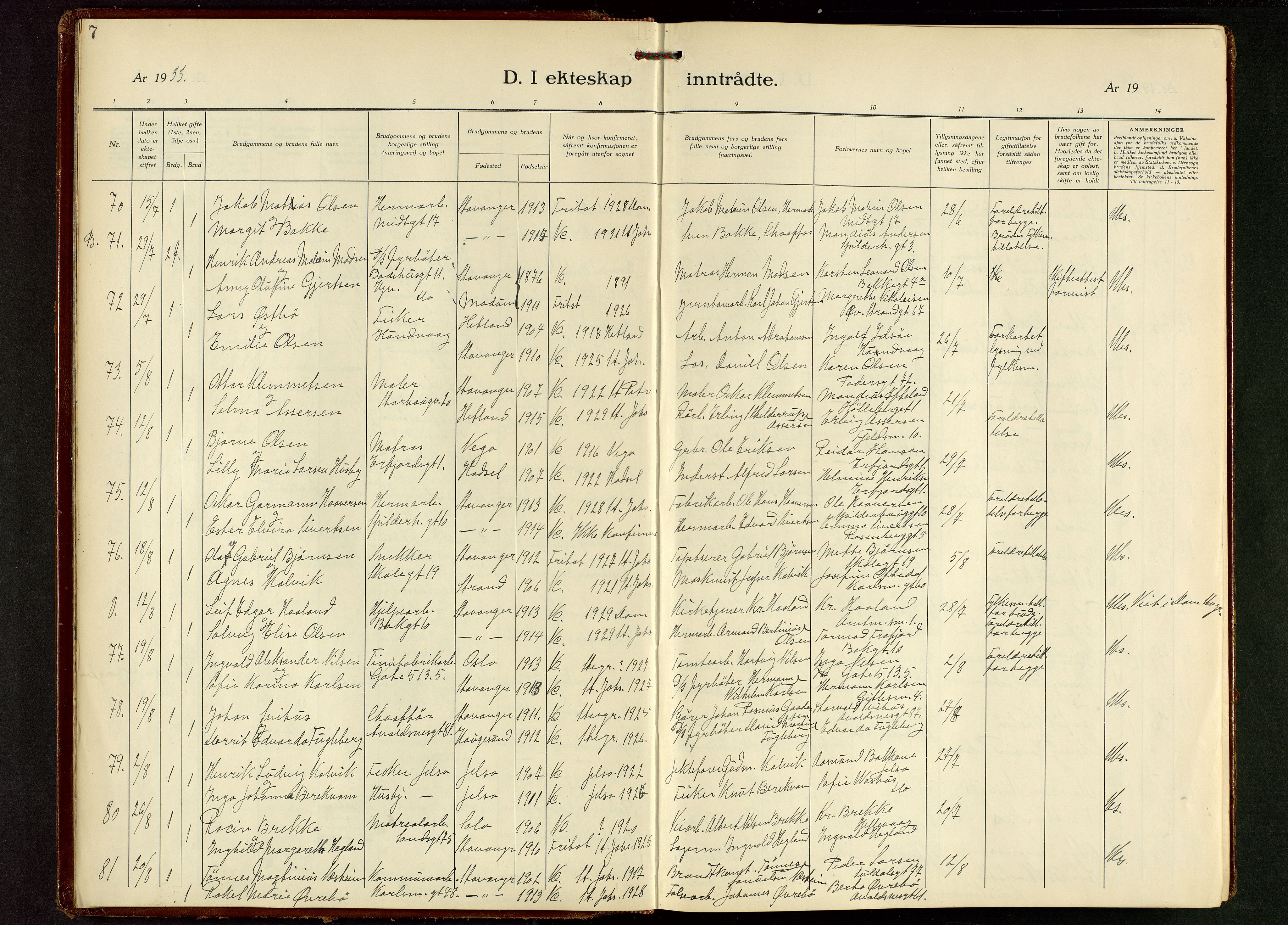 St. Johannes sokneprestkontor, AV/SAST-A-101814/001/30/30BB/L0010: Klokkerbok nr. B 10, 1933-1946, s. 7