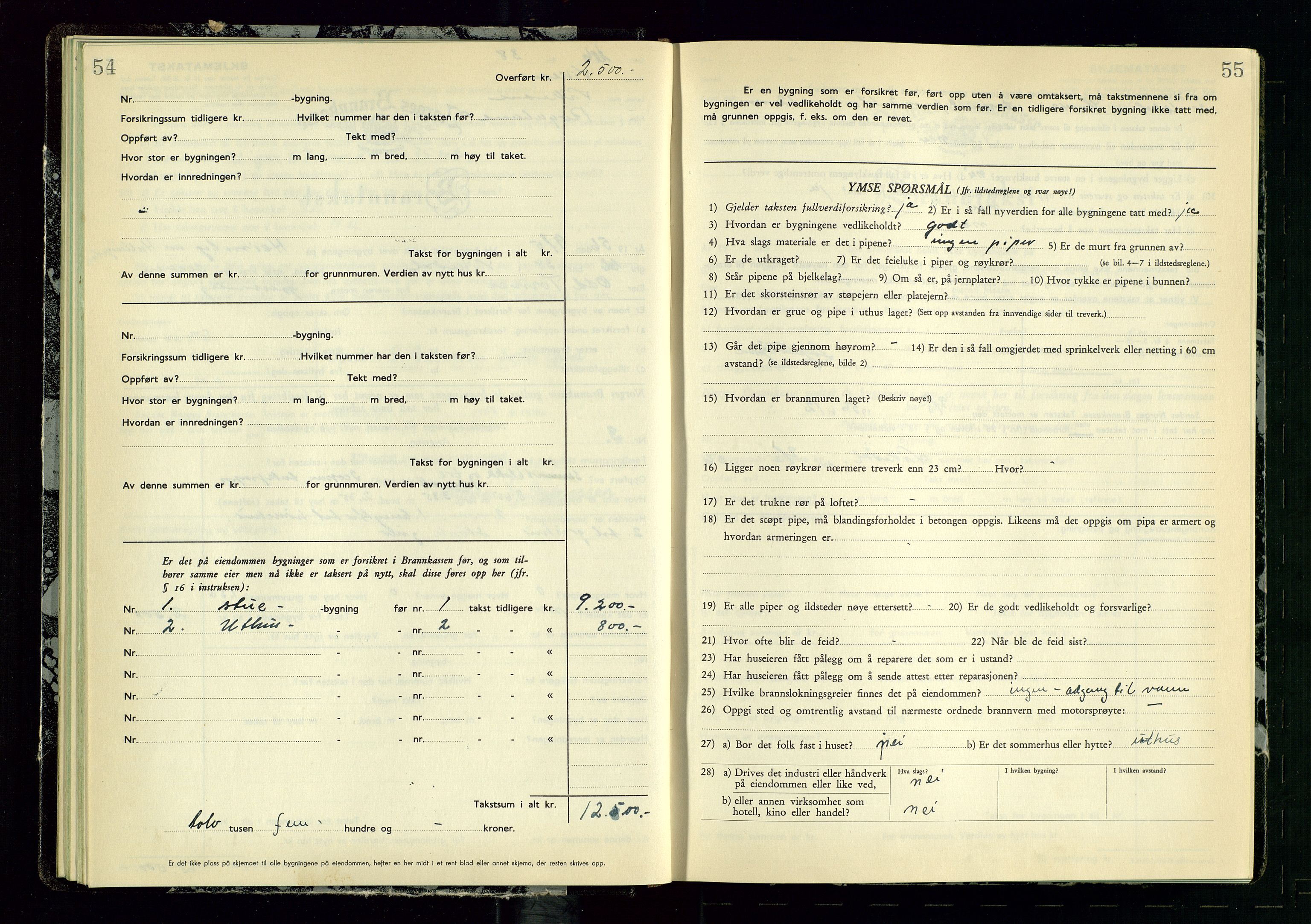 Vikedal lensmannskontor, AV/SAST-A-100179/Gob/L0006: Branntakstprotokoll, 1952-1956, s. 54-55