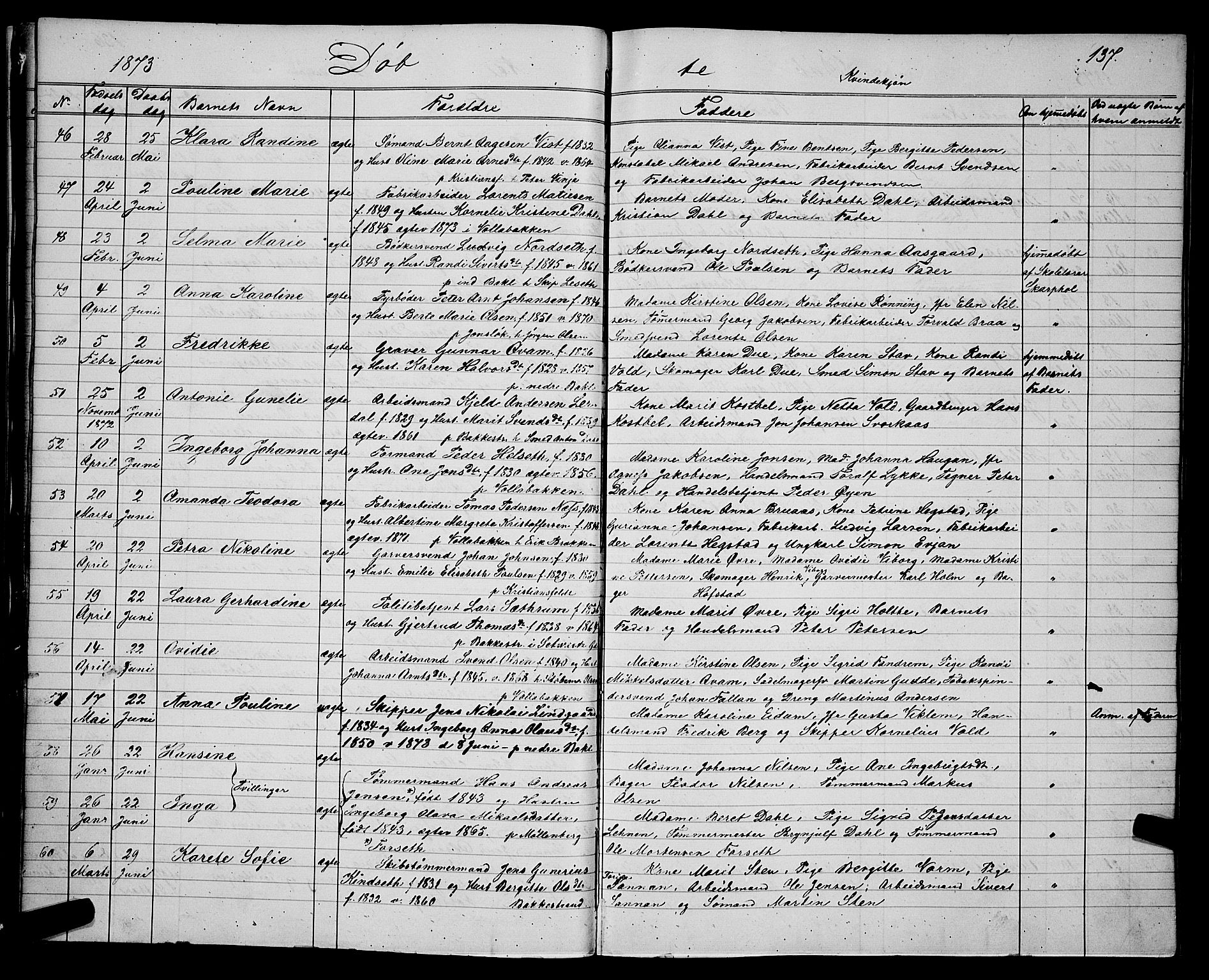 Ministerialprotokoller, klokkerbøker og fødselsregistre - Sør-Trøndelag, SAT/A-1456/604/L0220: Klokkerbok nr. 604C03, 1870-1885, s. 137