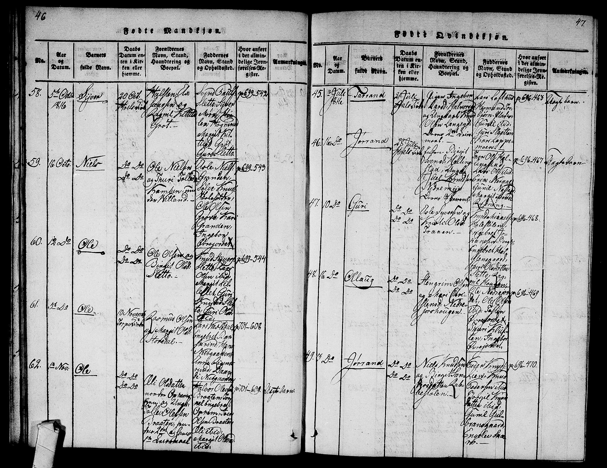 Ål kirkebøker, AV/SAKO-A-249/G/Ga/L0001: Klokkerbok nr. 1, 1815-1829, s. 46-47