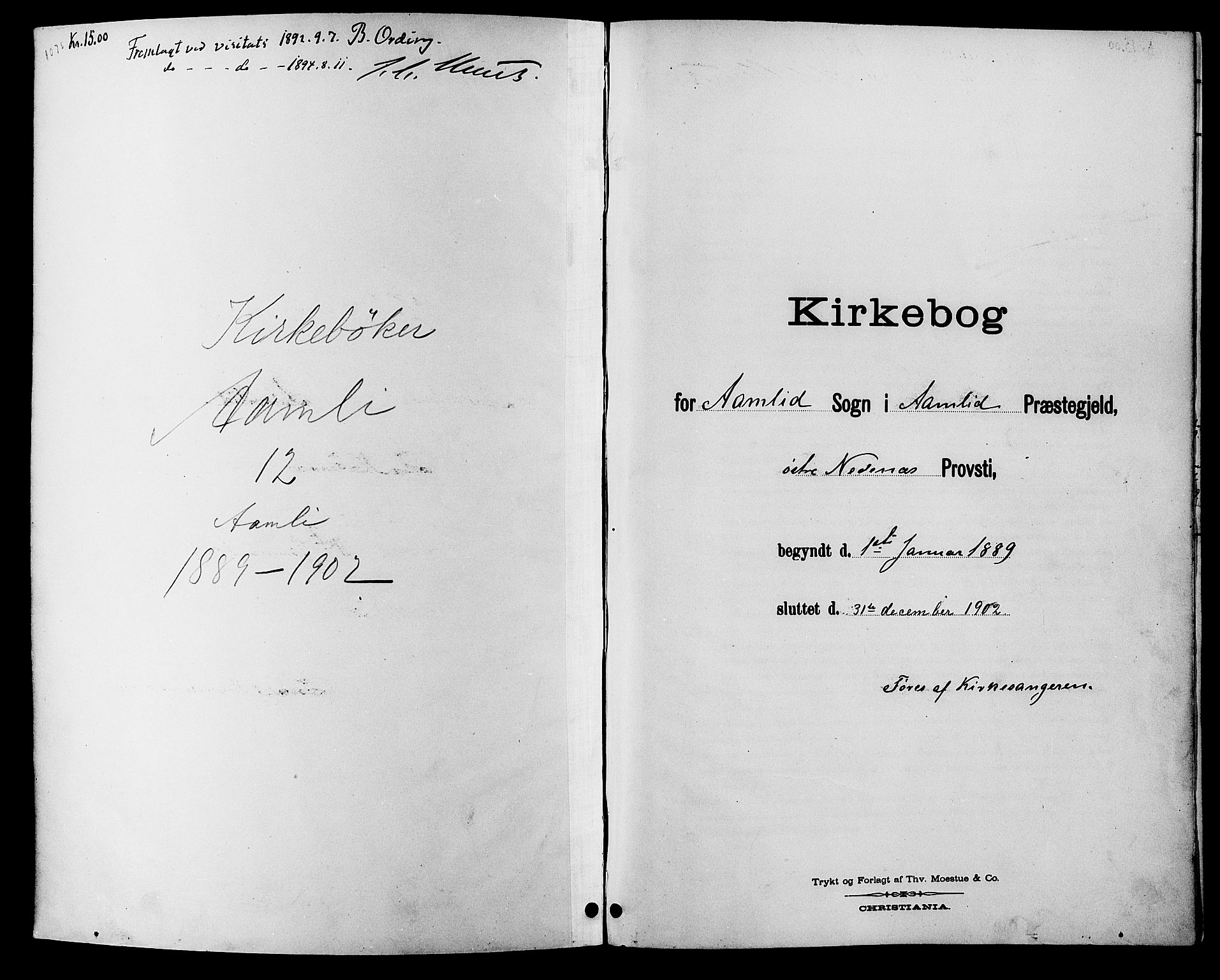 Åmli sokneprestkontor, SAK/1111-0050/F/Fb/Fbc/L0004: Klokkerbok nr. B 4, 1889-1902