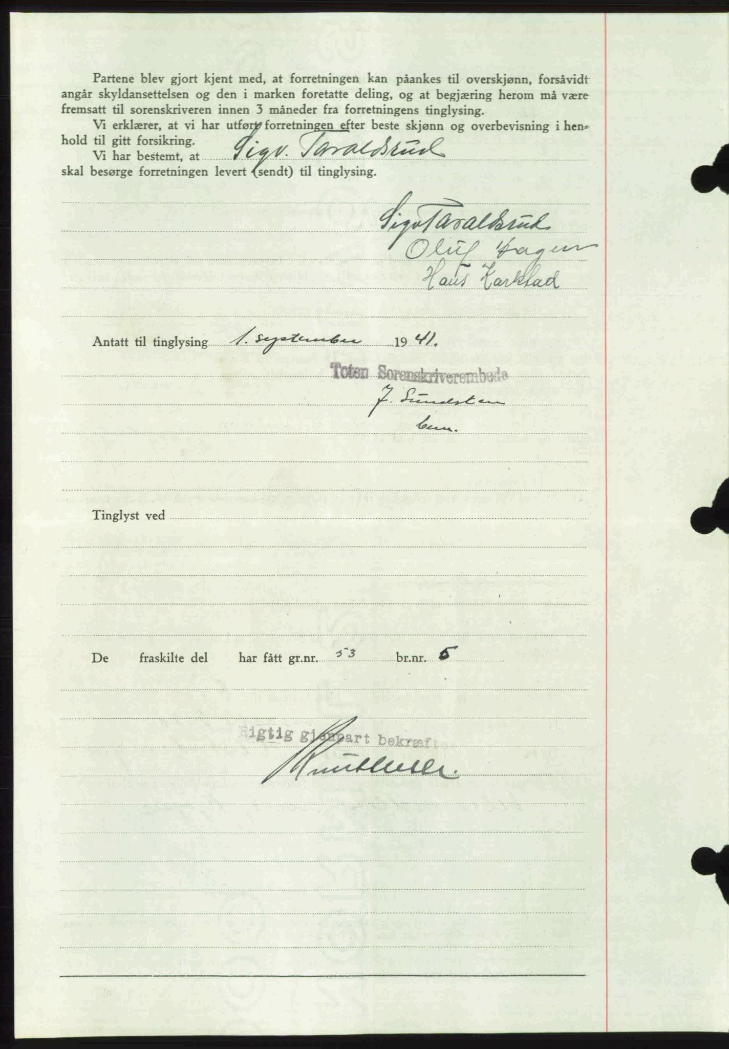 Toten tingrett, AV/SAH-TING-006/H/Hb/Hbc/L0008: Pantebok nr. Hbc-08, 1941-1941, Dagboknr: 1777/1941