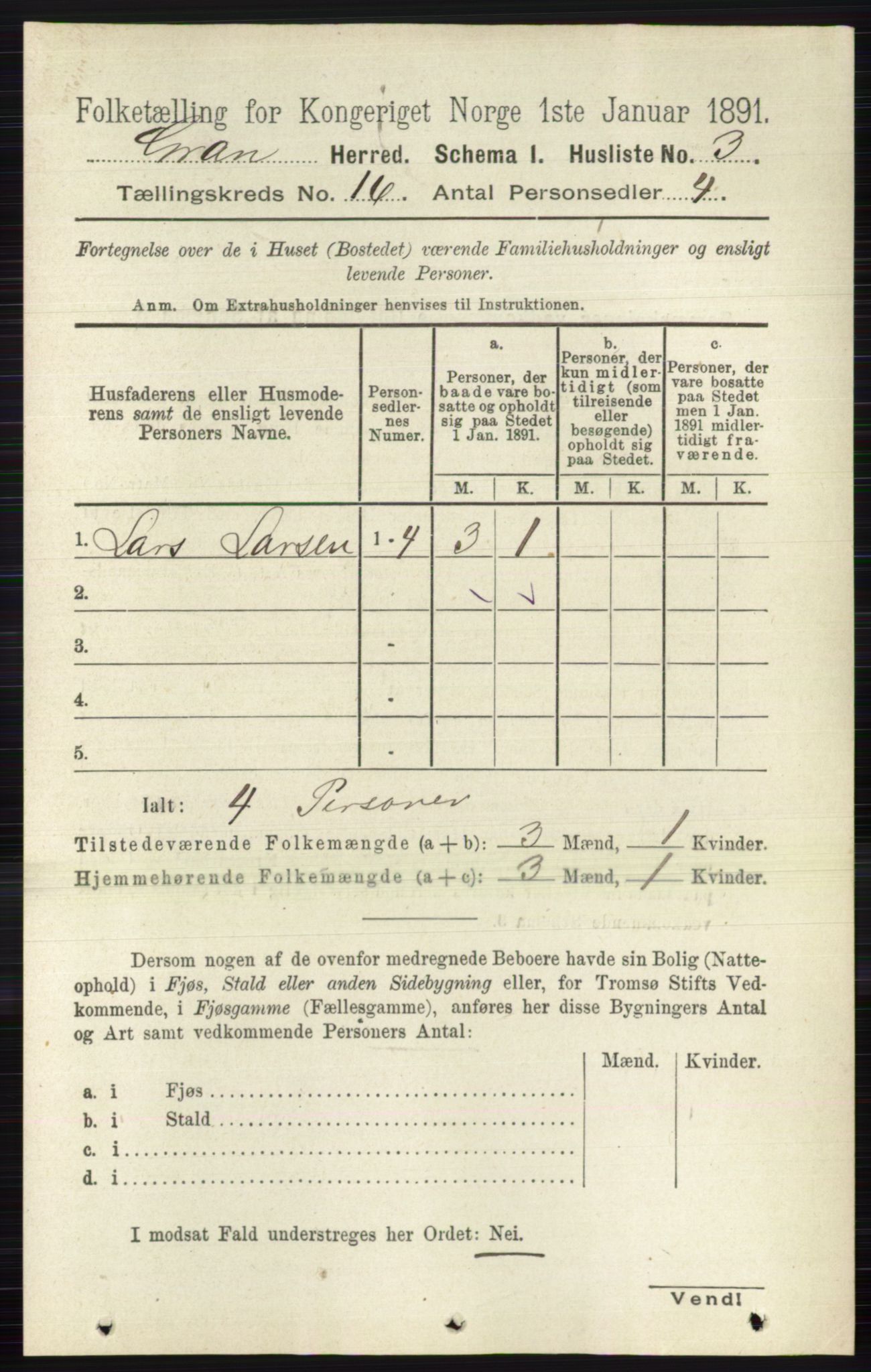 RA, Folketelling 1891 for 0534 Gran herred, 1891, s. 8013