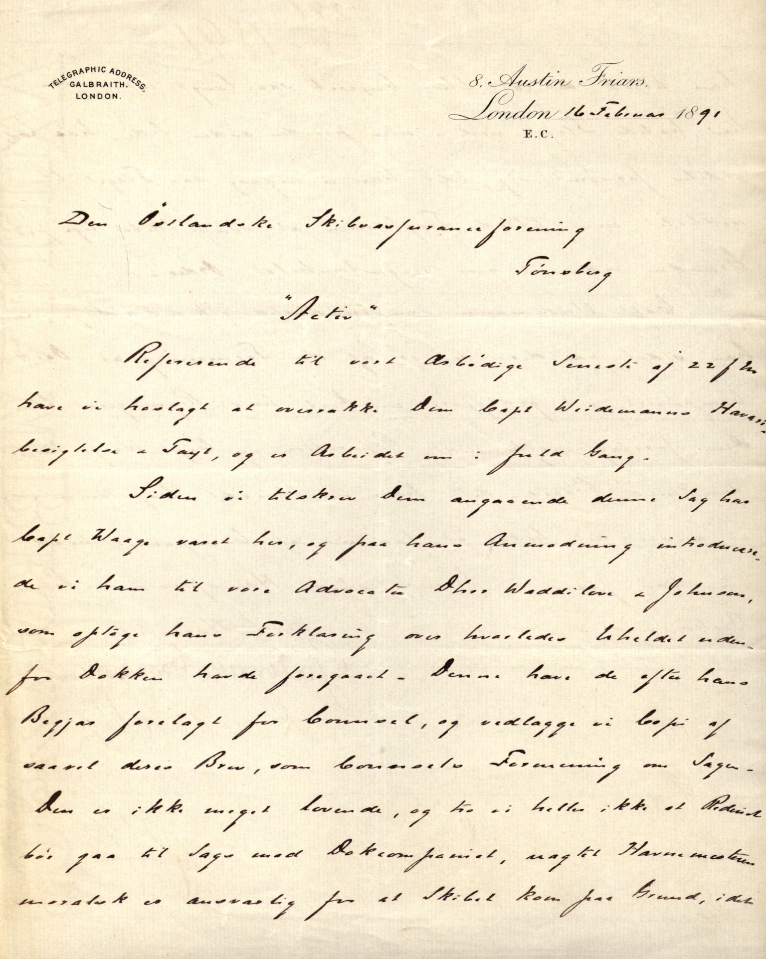 Pa 63 - Østlandske skibsassuranceforening, VEMU/A-1079/G/Ga/L0027/0001: Havaridokumenter / Magnolia, Kong Carl, Louise, Lindsay, Activ av Flekkefjord, 1891, s. 22