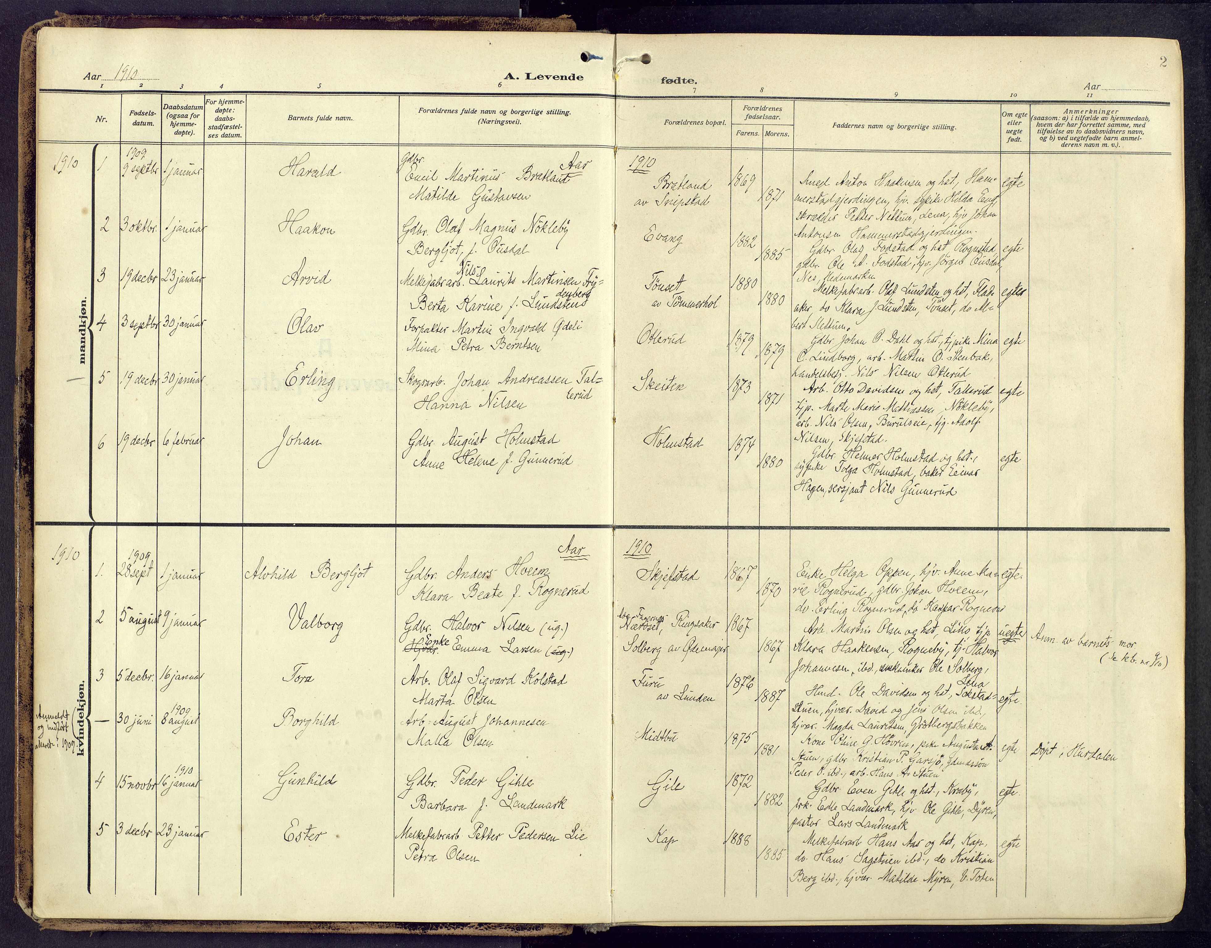 Østre Toten prestekontor, AV/SAH-PREST-104/H/Ha/Haa/L0010: Ministerialbok nr. 10, 1910-1920, s. 2