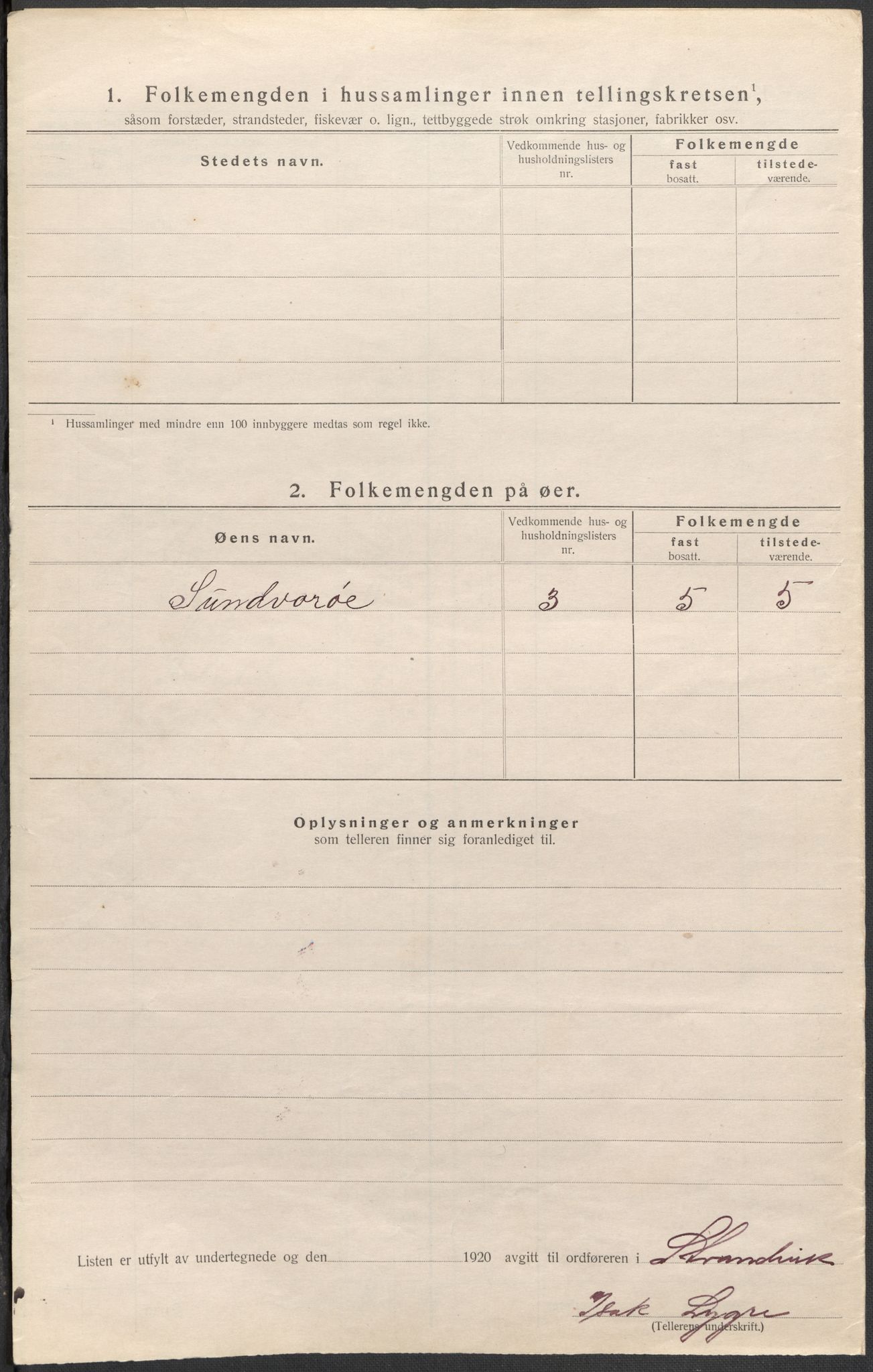 SAB, Folketelling 1920 for 1240 Strandvik herred, 1920, s. 22