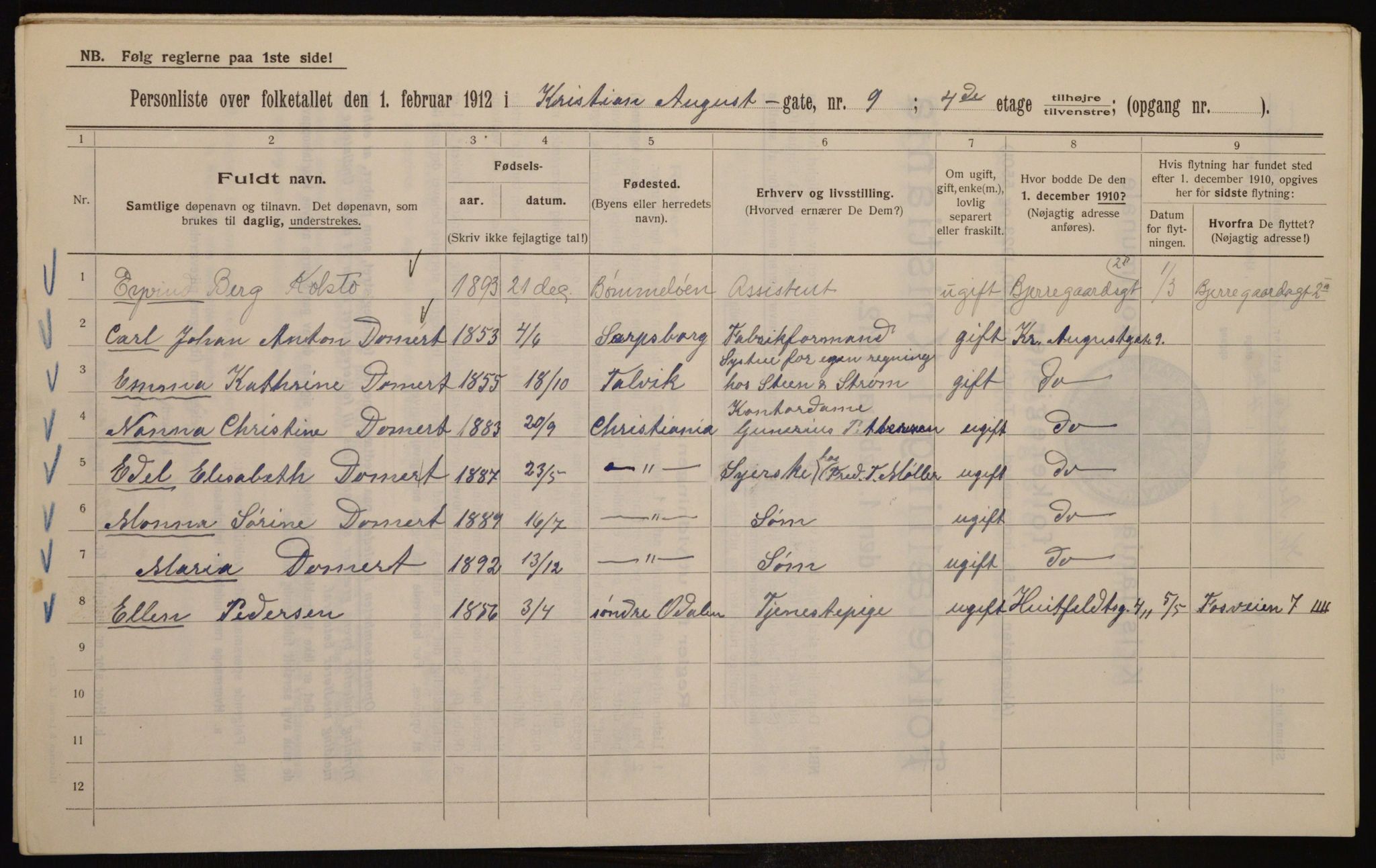 OBA, Kommunal folketelling 1.2.1912 for Kristiania, 1912, s. 54249