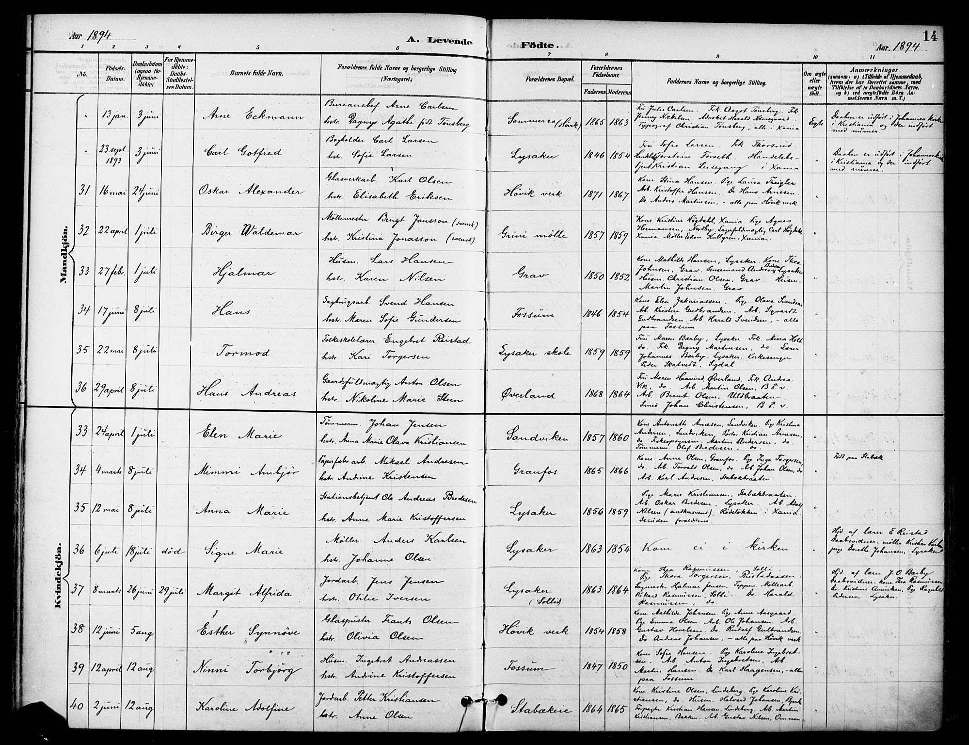 Asker prestekontor Kirkebøker, AV/SAO-A-10256a/F/Fc/L0003: Ministerialbok nr. III 3, 1892-1904, s. 14