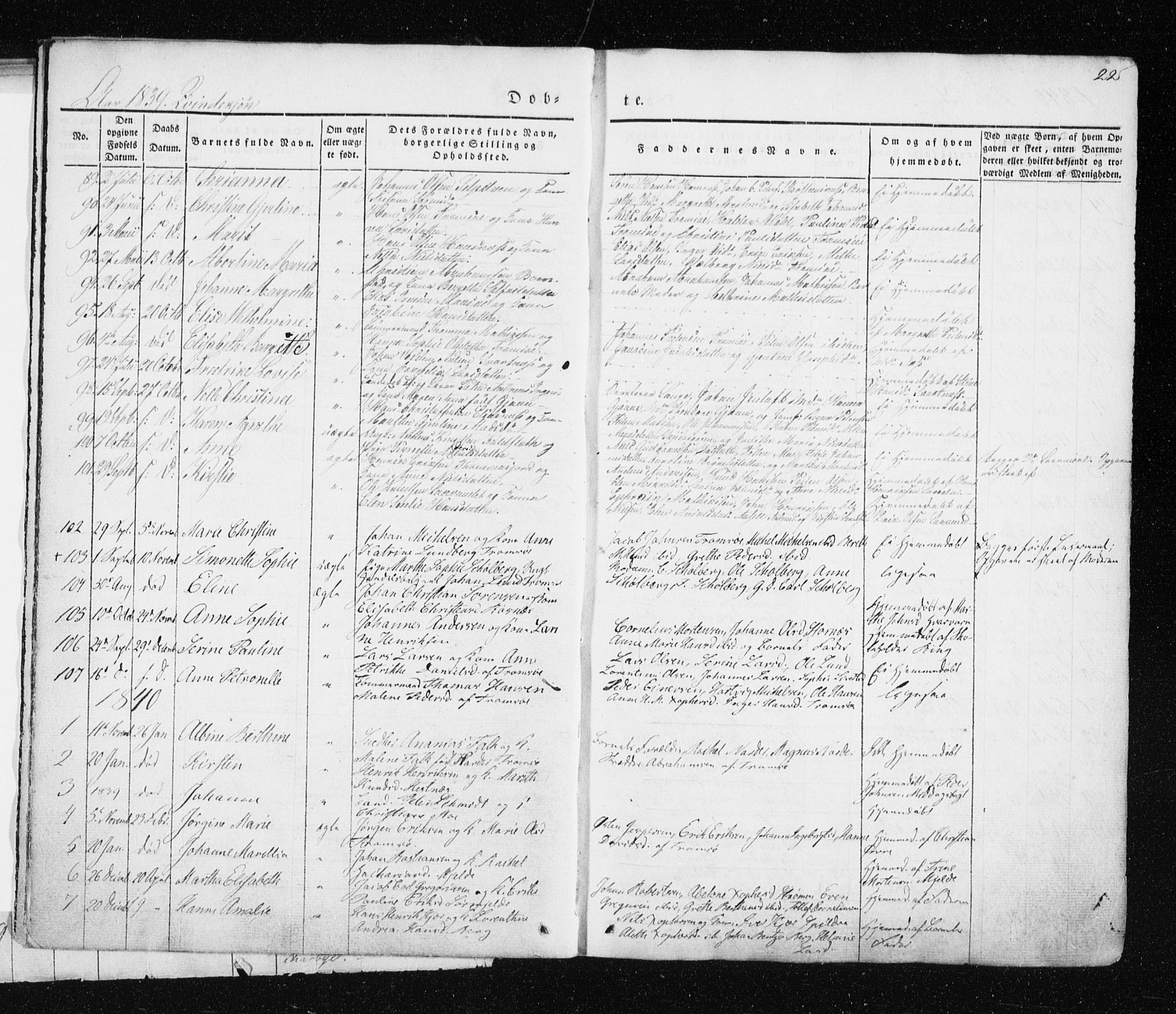 Tromsø sokneprestkontor/stiftsprosti/domprosti, AV/SATØ-S-1343/G/Ga/L0009kirke: Ministerialbok nr. 9, 1837-1847, s. 22