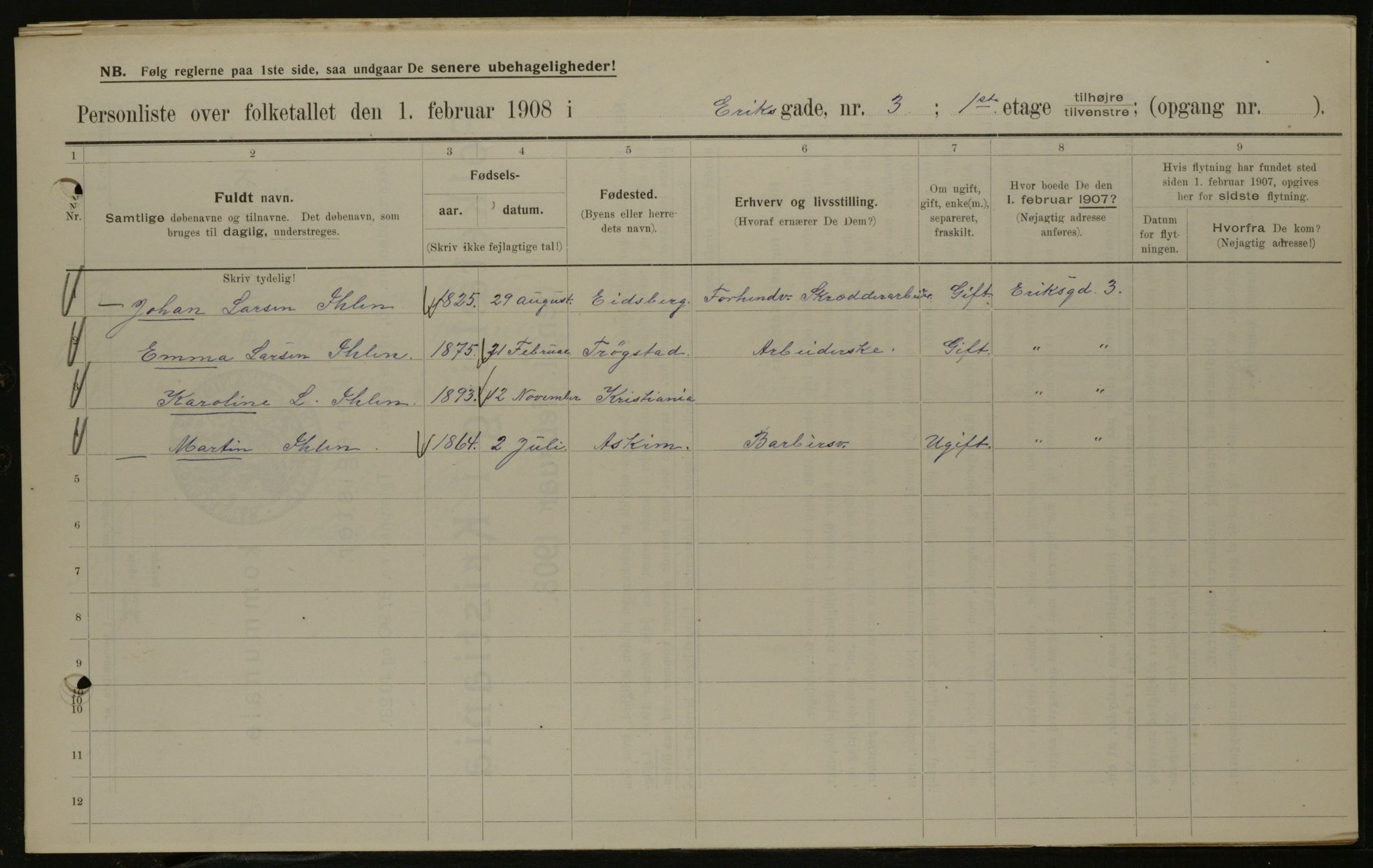 OBA, Kommunal folketelling 1.2.1908 for Kristiania kjøpstad, 1908, s. 17977