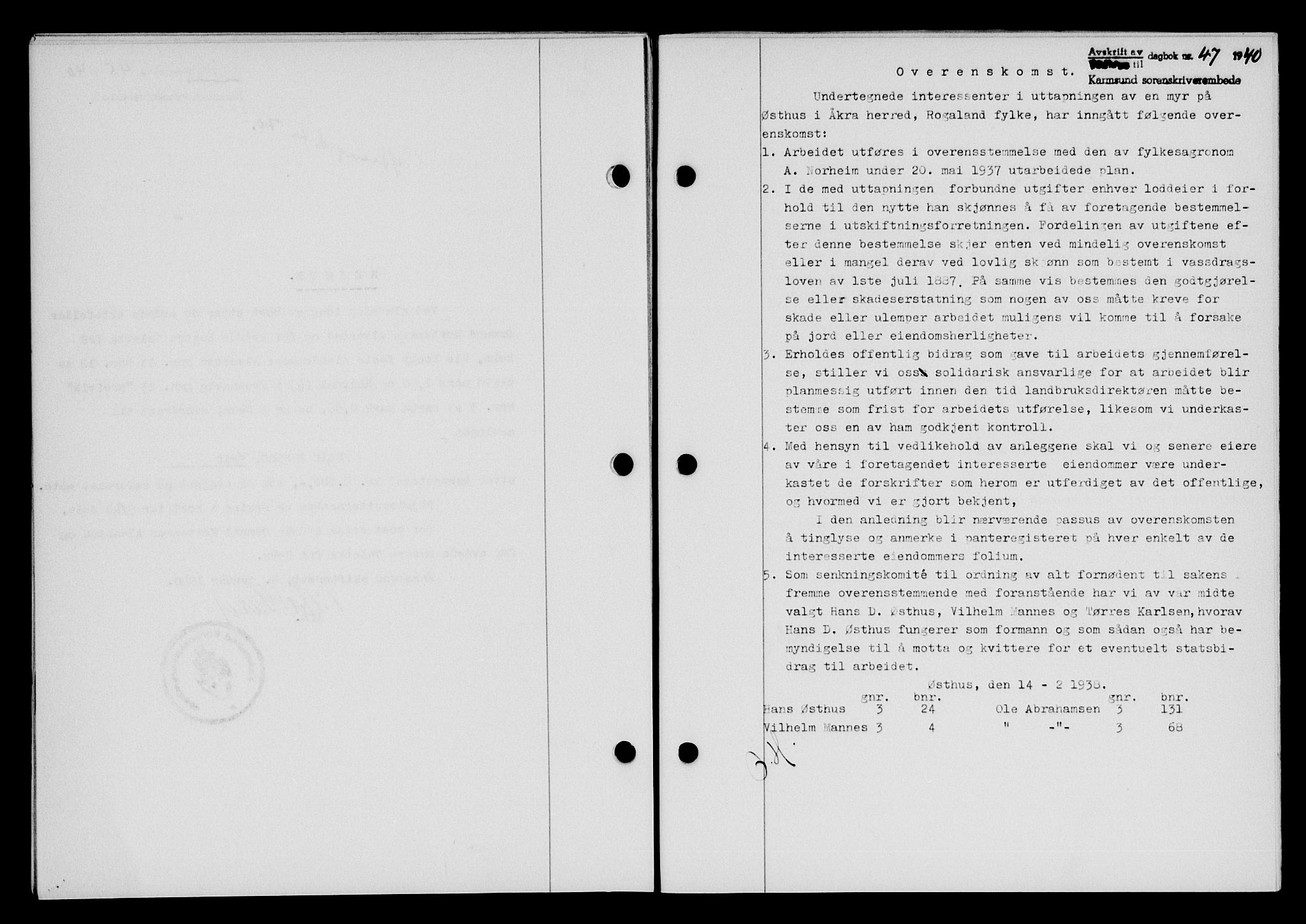 Karmsund sorenskriveri, SAST/A-100311/01/II/IIB/L0072: Pantebok nr. 53A, 1939-1940, Dagboknr: 47/1940