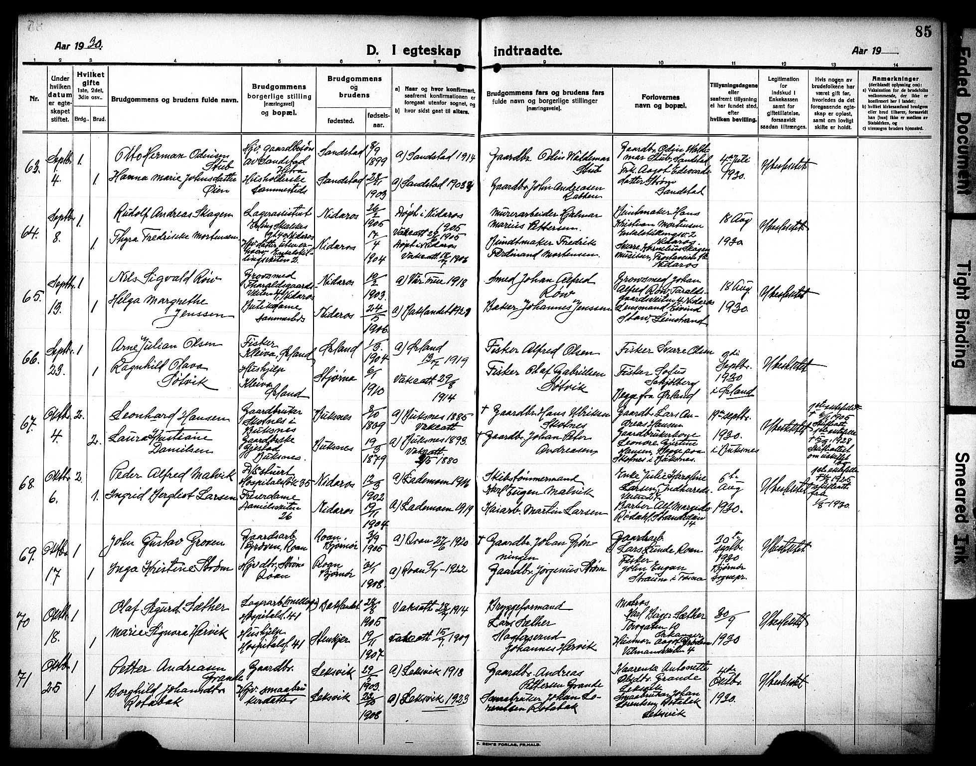 Ministerialprotokoller, klokkerbøker og fødselsregistre - Sør-Trøndelag, AV/SAT-A-1456/602/L0149: Klokkerbok nr. 602C17, 1919-1932, s. 85