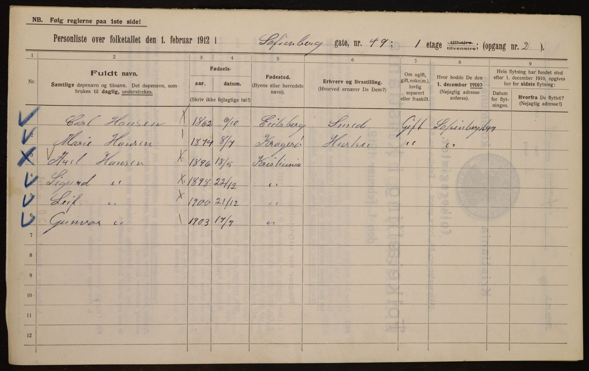 OBA, Kommunal folketelling 1.2.1912 for Kristiania, 1912, s. 98977
