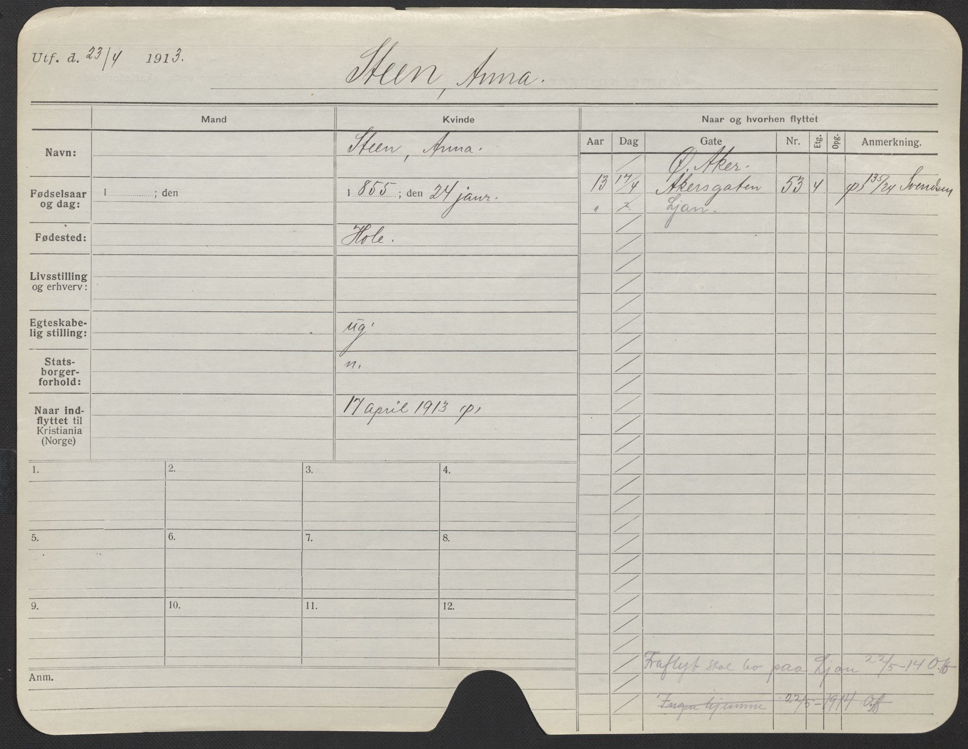 Oslo folkeregister, Registerkort, AV/SAO-A-11715/F/Fa/Fac/L0024: Kvinner, 1906-1914, s. 173a