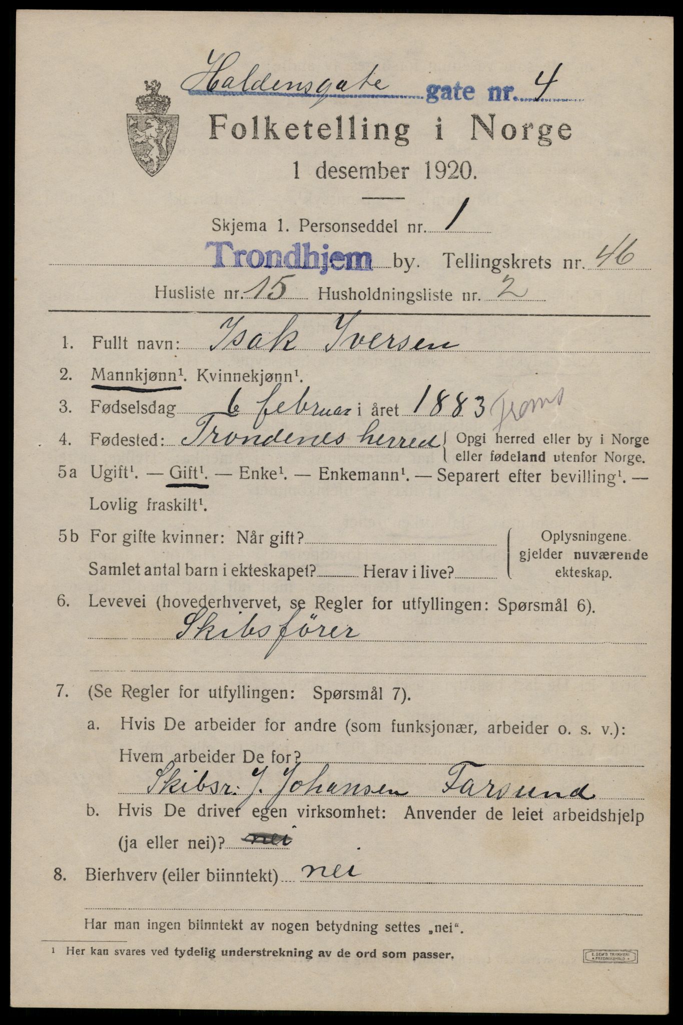 SAT, Folketelling 1920 for 1601 Trondheim kjøpstad, 1920, s. 98330
