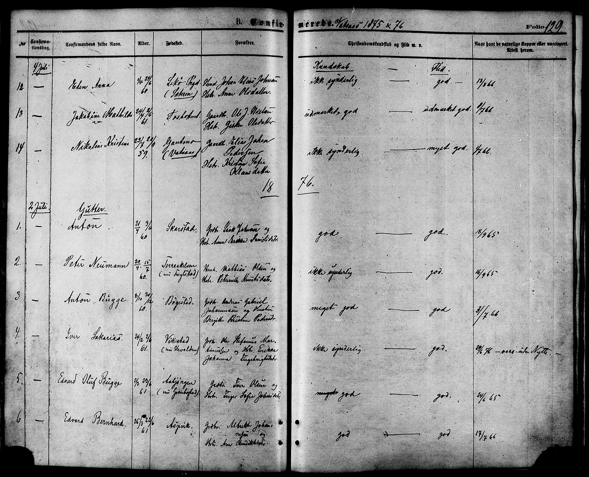 Ministerialprotokoller, klokkerbøker og fødselsregistre - Nordland, AV/SAT-A-1459/810/L0148: Ministerialbok nr. 810A09 /1, 1874-1884, s. 129