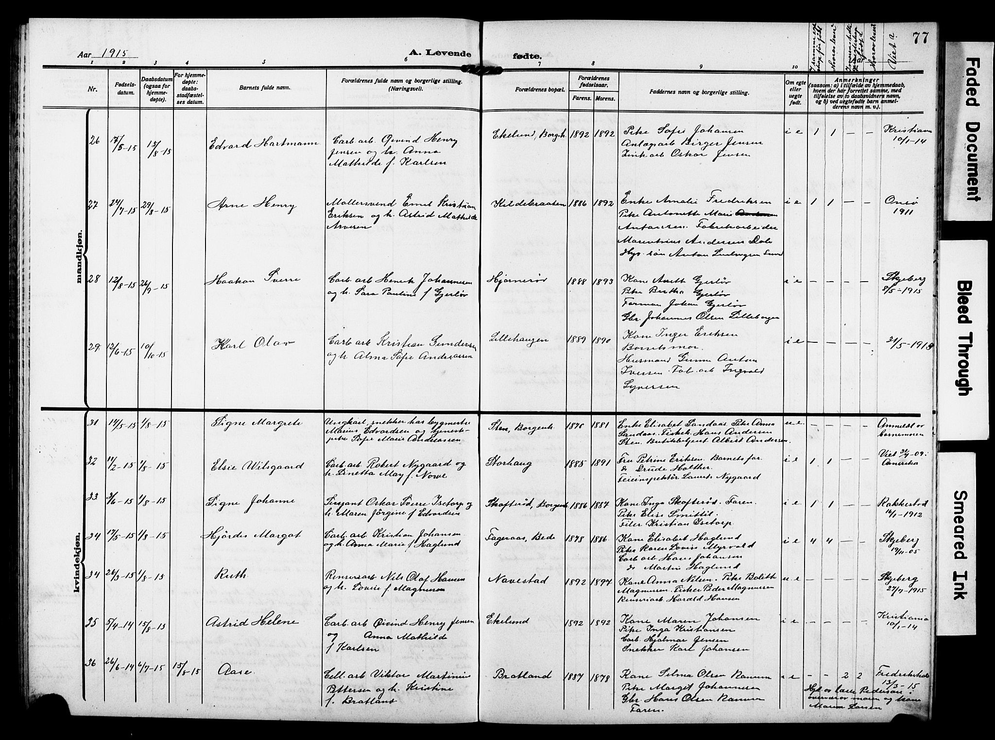 Skjeberg prestekontor Kirkebøker, AV/SAO-A-10923/G/Gd/L0001: Klokkerbok nr. IV 1, 1907-1917, s. 77