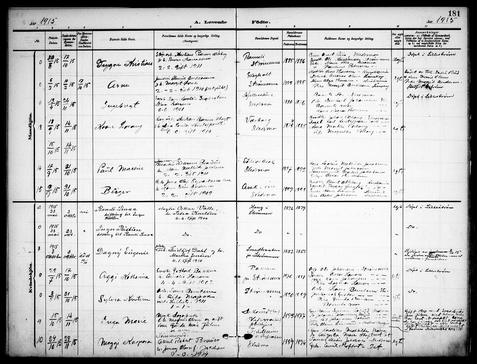 Skedsmo prestekontor Kirkebøker, AV/SAO-A-10033a/F/Fa/L0015: Ministerialbok nr. I 15, 1902-1917, s. 181