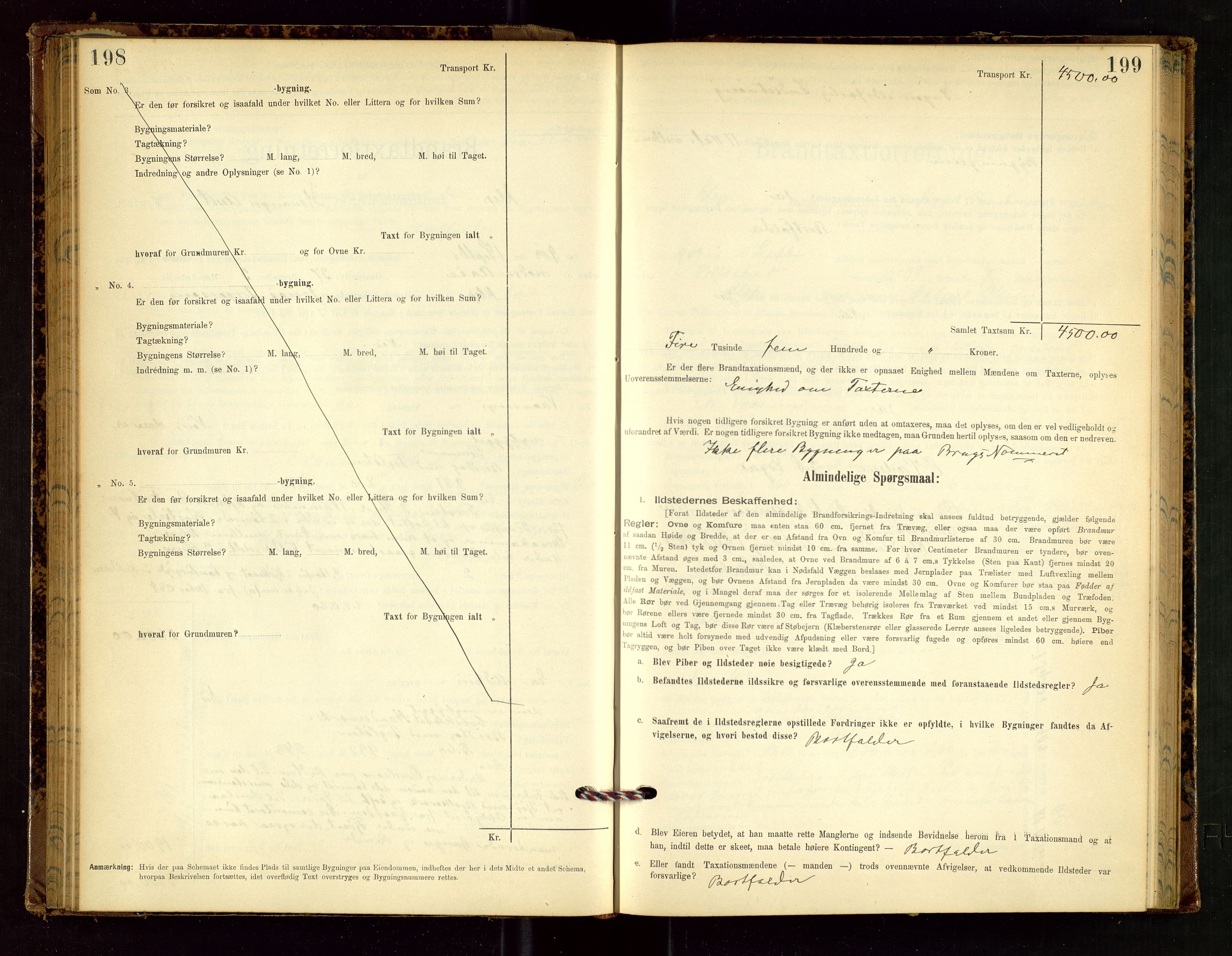 Klepp lensmannskontor, SAST/A-100163/Goc/L0002: "Brandtaxationsprotokol" m/register, 1898-1902, s. 198-199