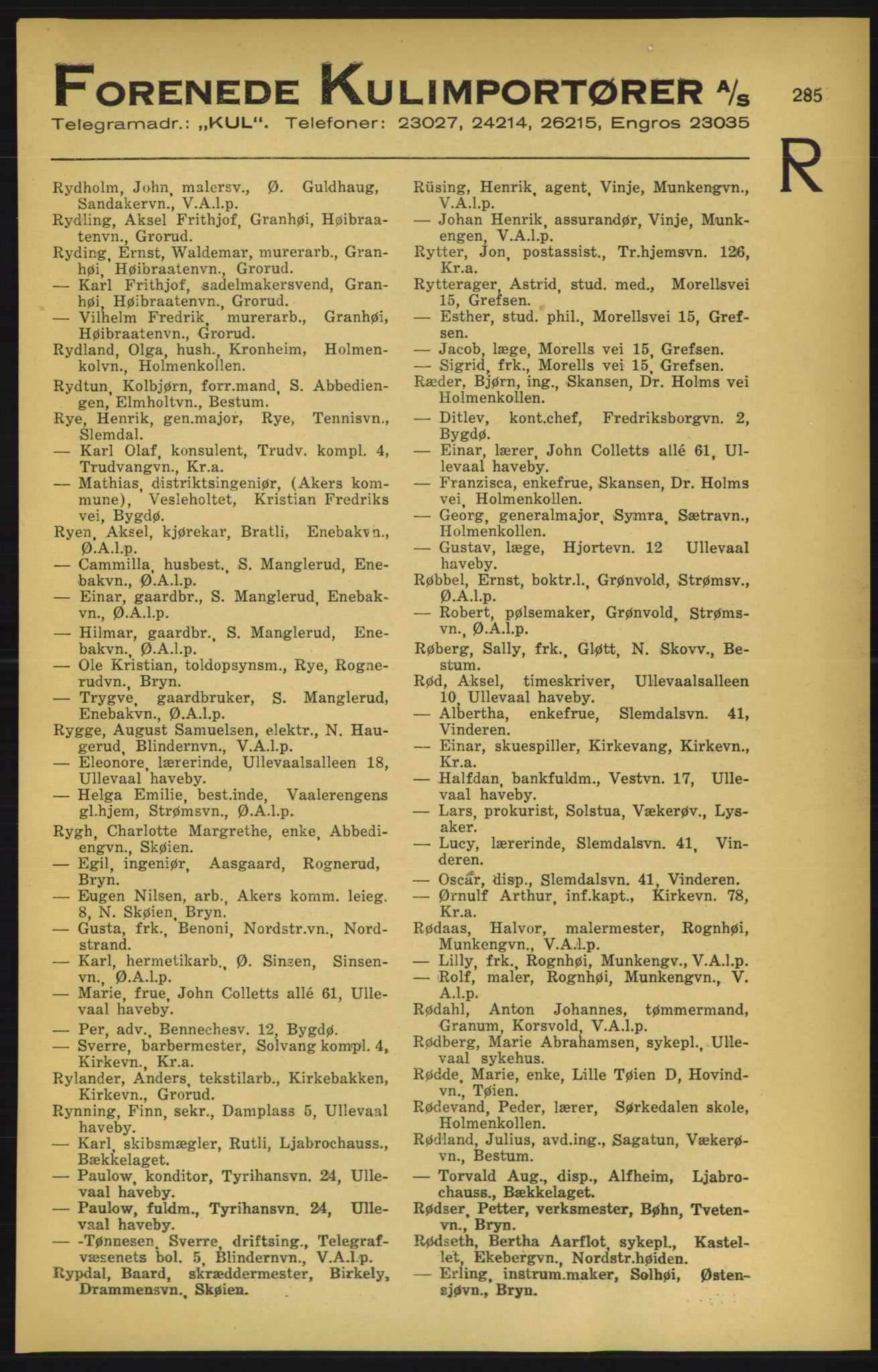 Aker adressebok/adressekalender, PUBL/001/A/003: Akers adressekalender, 1924-1925, s. 285