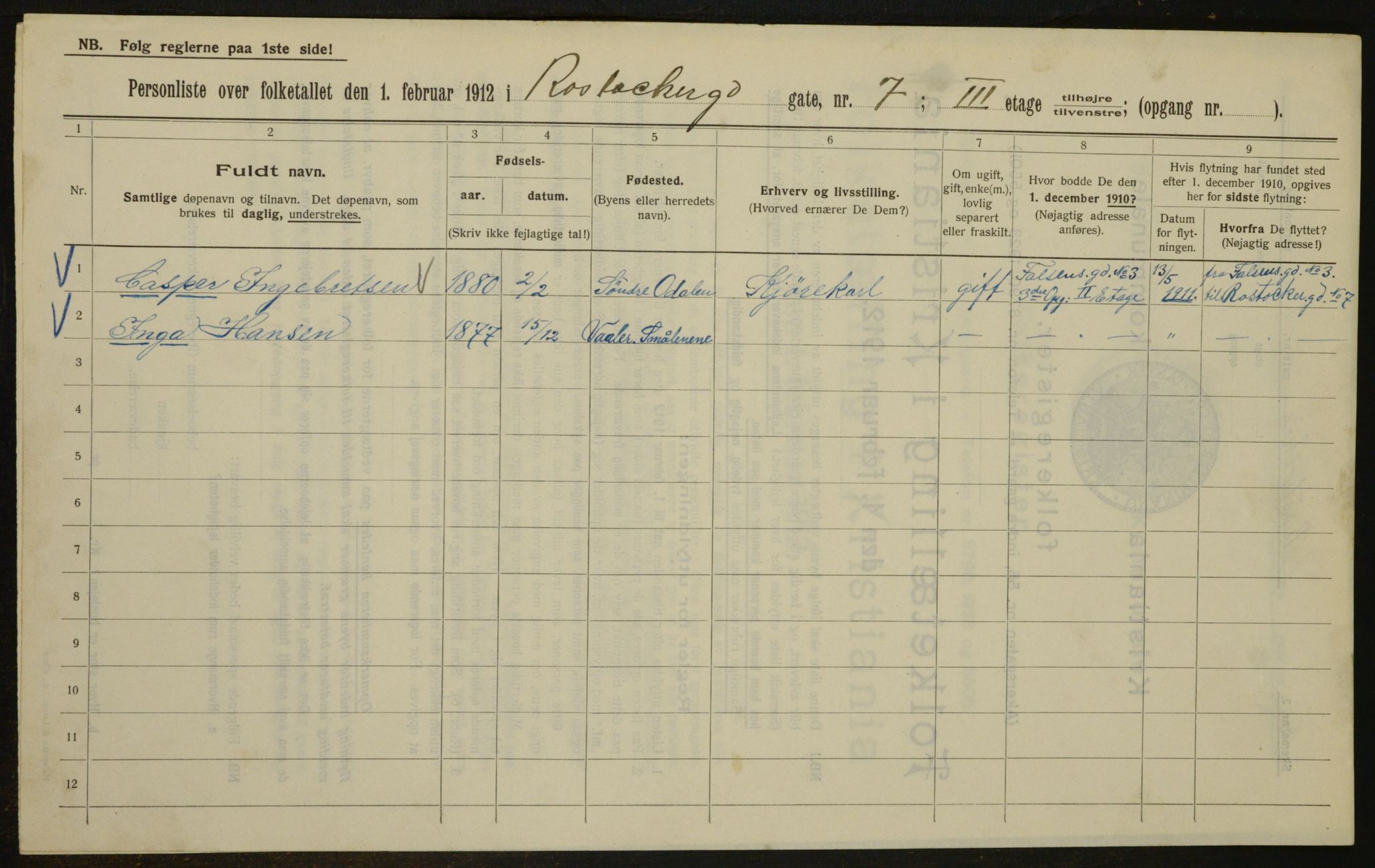 OBA, Kommunal folketelling 1.2.1912 for Kristiania, 1912, s. 84705