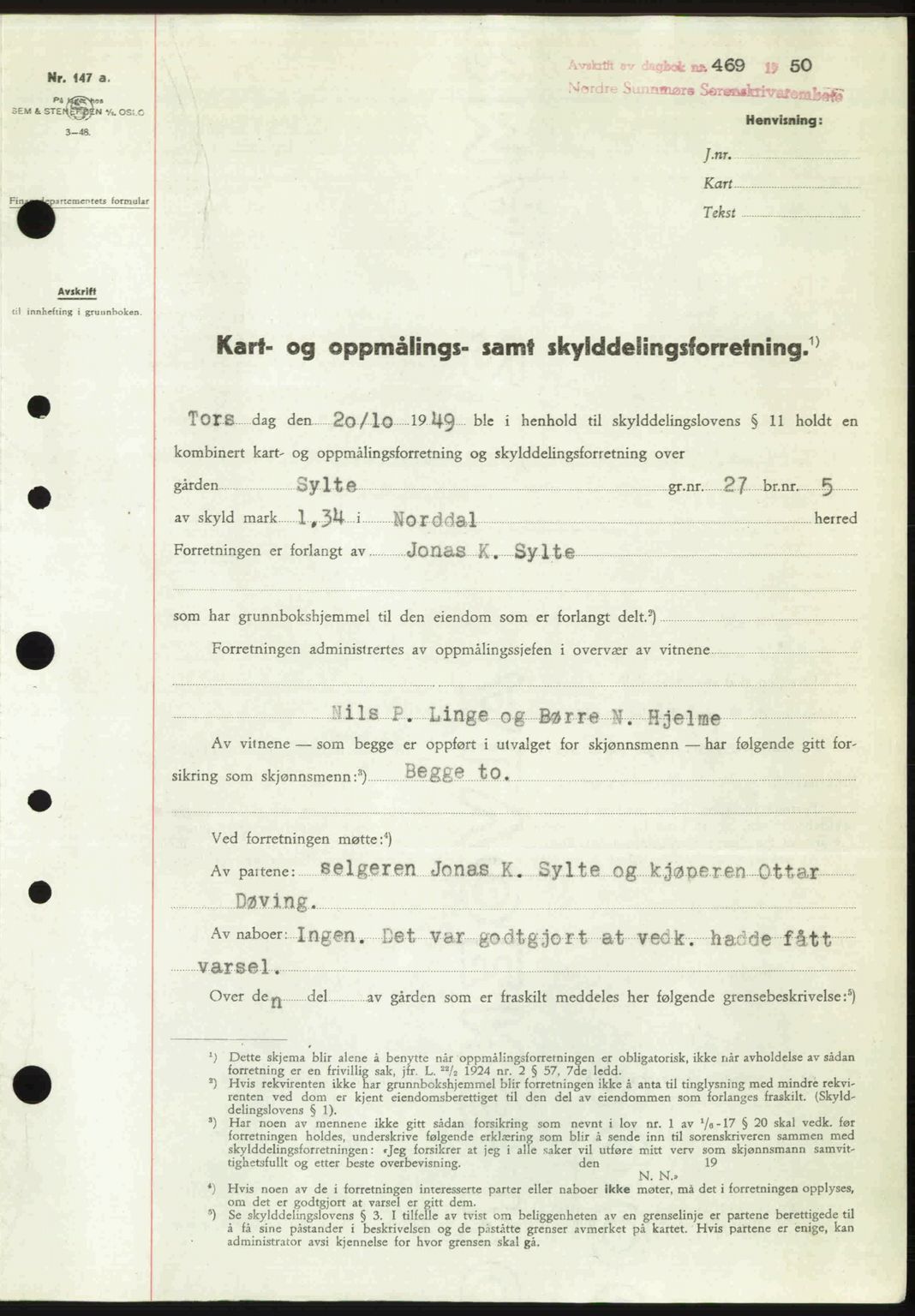 Nordre Sunnmøre sorenskriveri, SAT/A-0006/1/2/2C/2Ca: Pantebok nr. A33, 1949-1950, Dagboknr: 469/1950