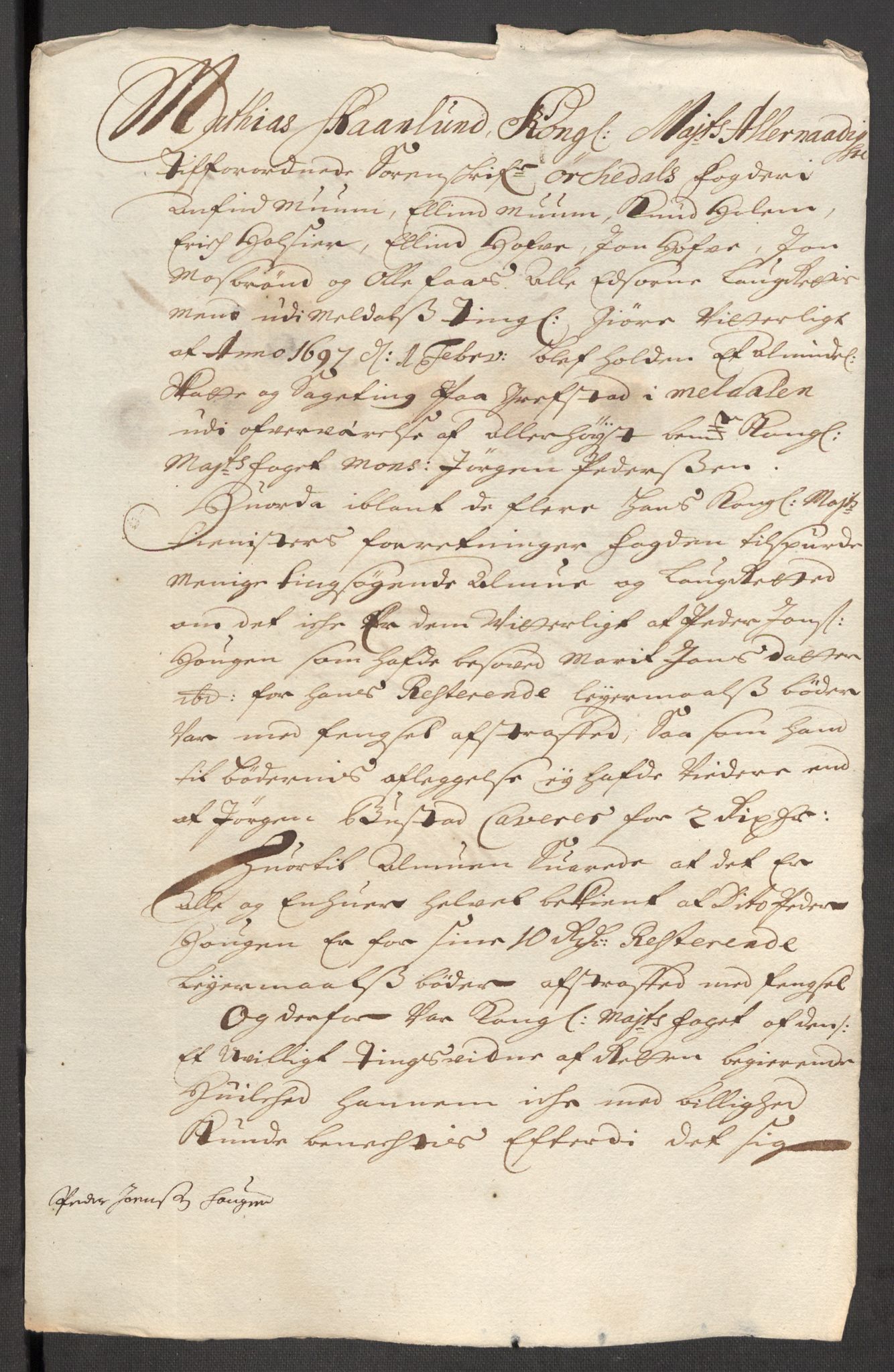 Rentekammeret inntil 1814, Reviderte regnskaper, Fogderegnskap, RA/EA-4092/R60/L3946: Fogderegnskap Orkdal og Gauldal, 1696, s. 202
