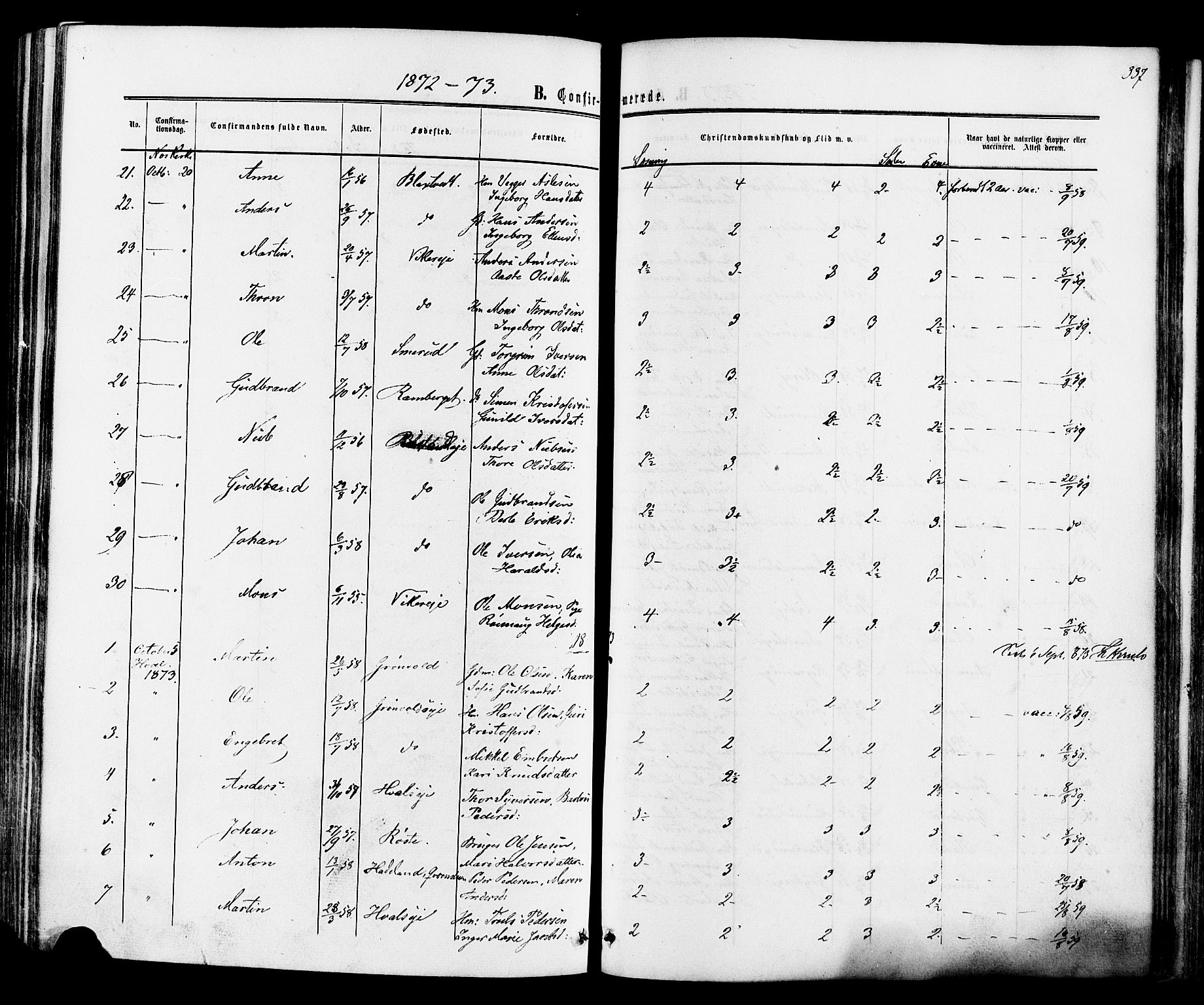 Ådal kirkebøker, SAKO/A-248/F/Fa/L0001: Ministerialbok nr. I 1, 1857-1883, s. 337