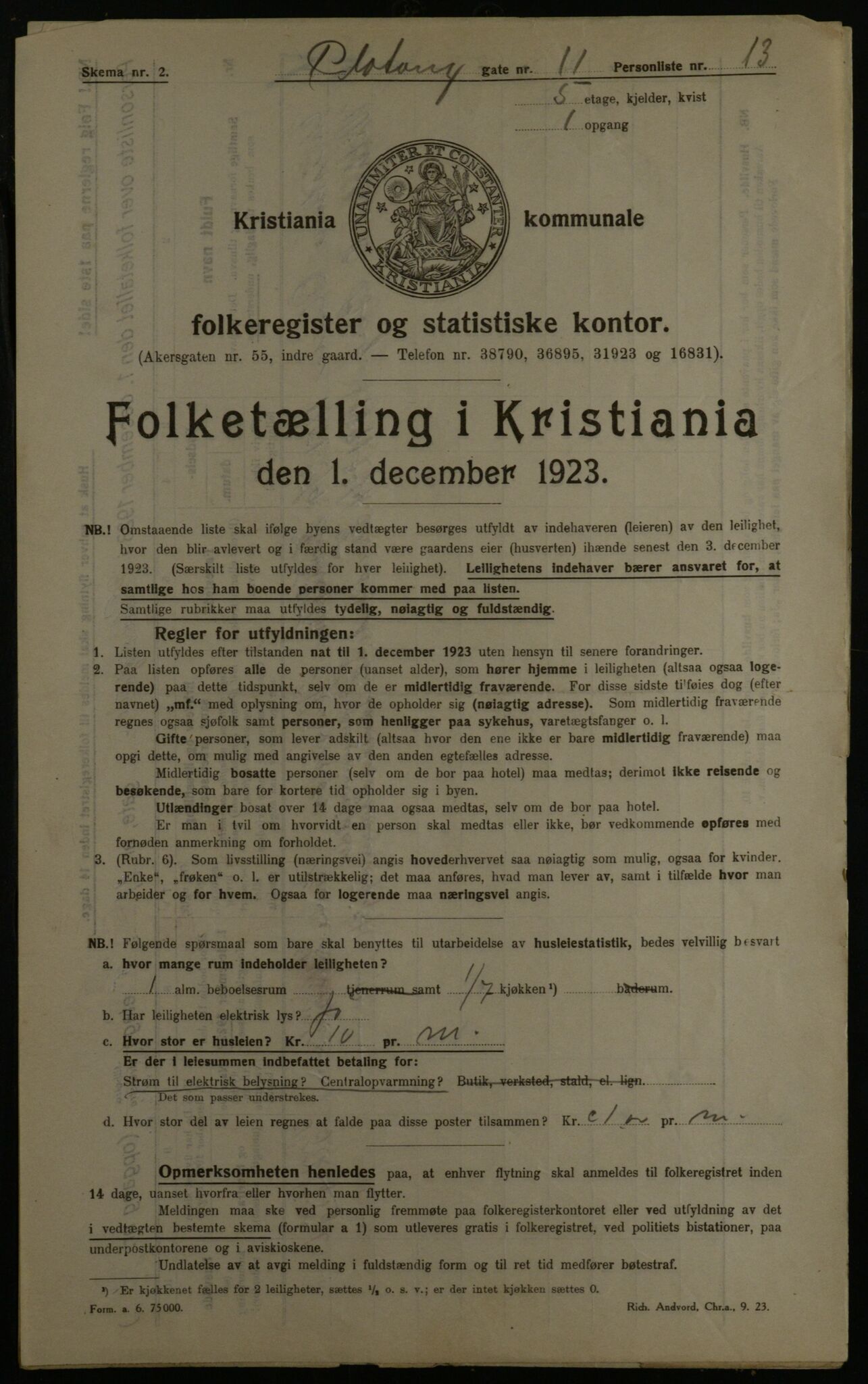 OBA, Kommunal folketelling 1.12.1923 for Kristiania, 1923, s. 88819