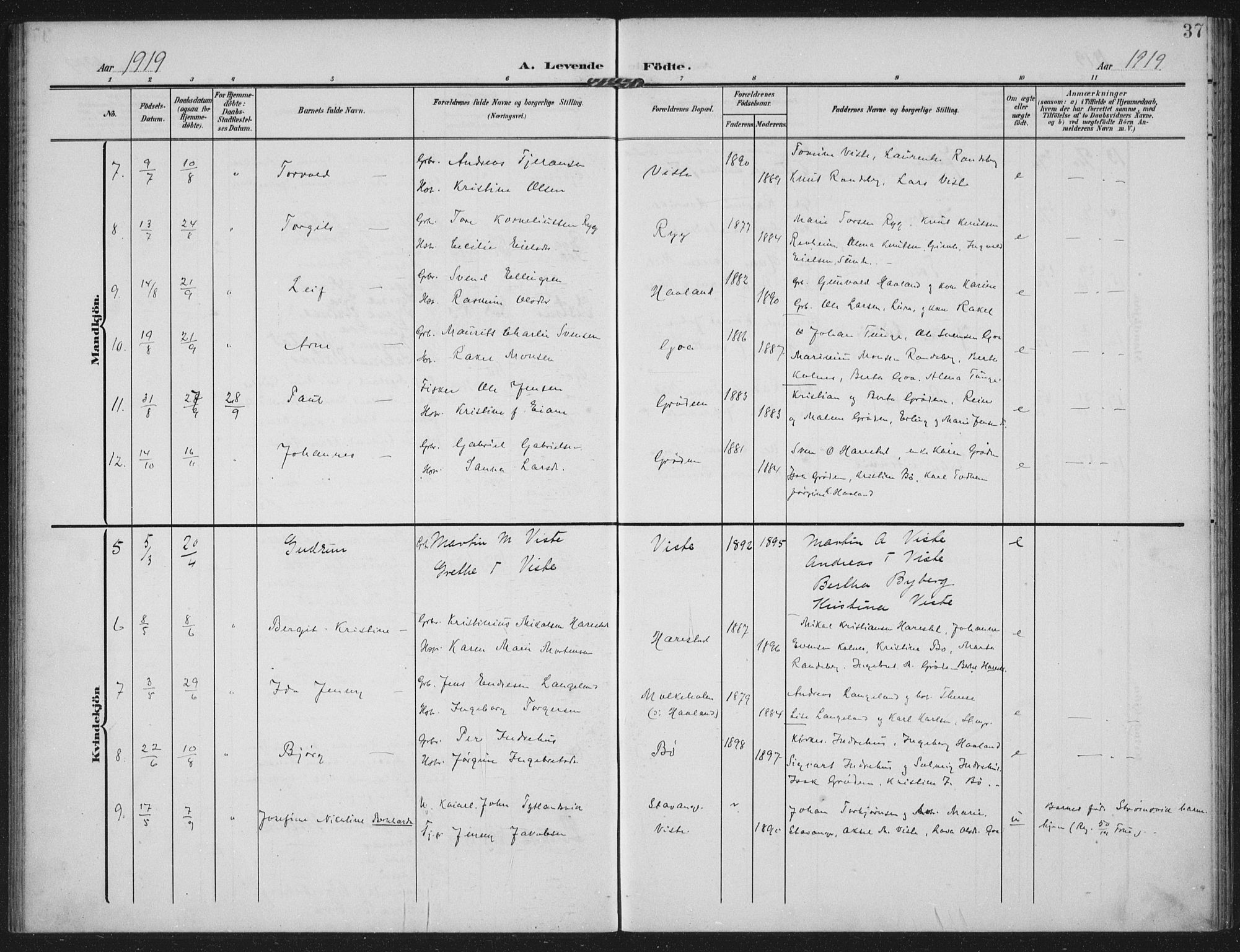 Hetland sokneprestkontor, AV/SAST-A-101826/30/30BA: Ministerialbok nr. A 14, 1905-1919, s. 37