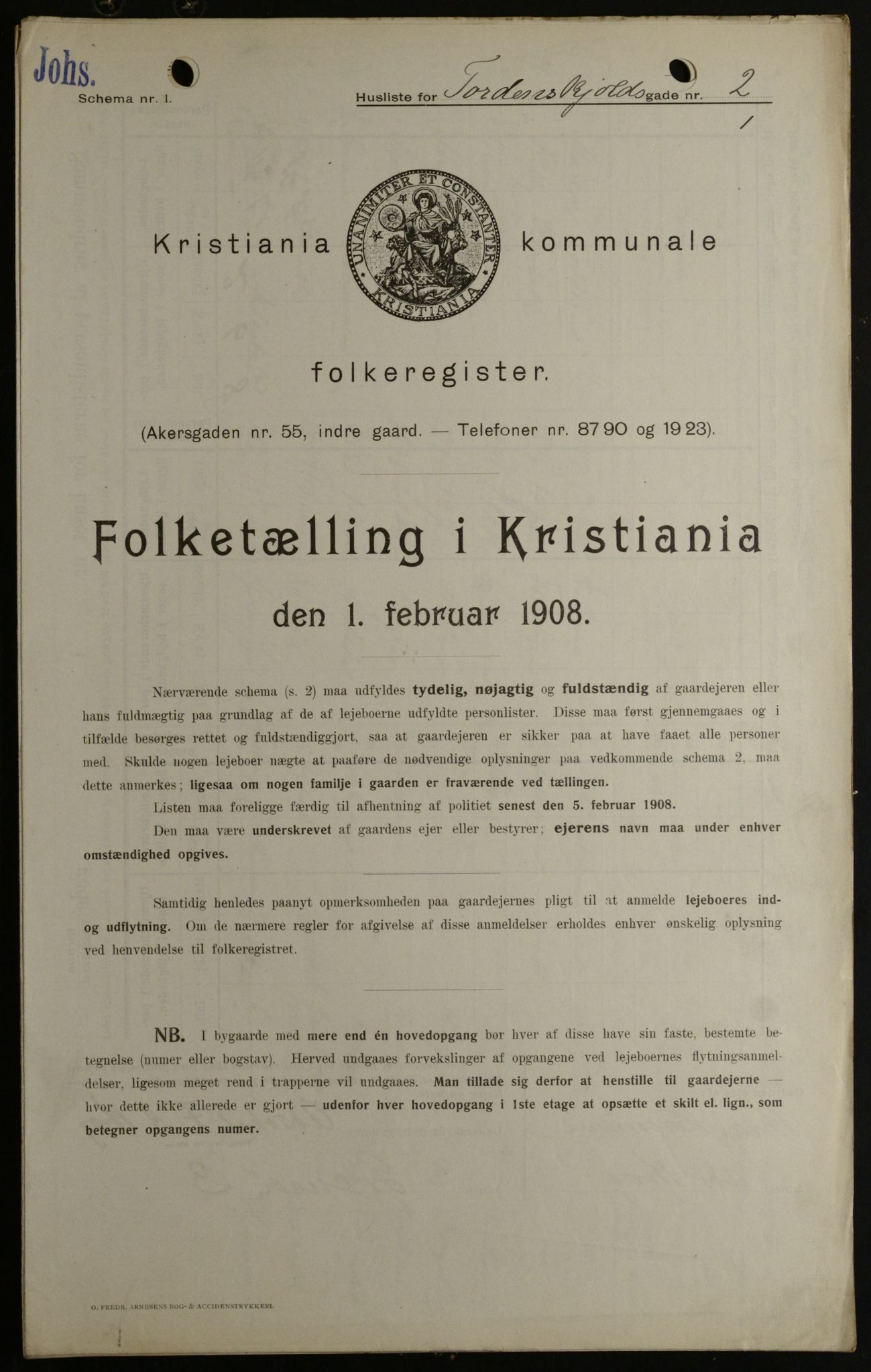 OBA, Kommunal folketelling 1.2.1908 for Kristiania kjøpstad, 1908, s. 102250